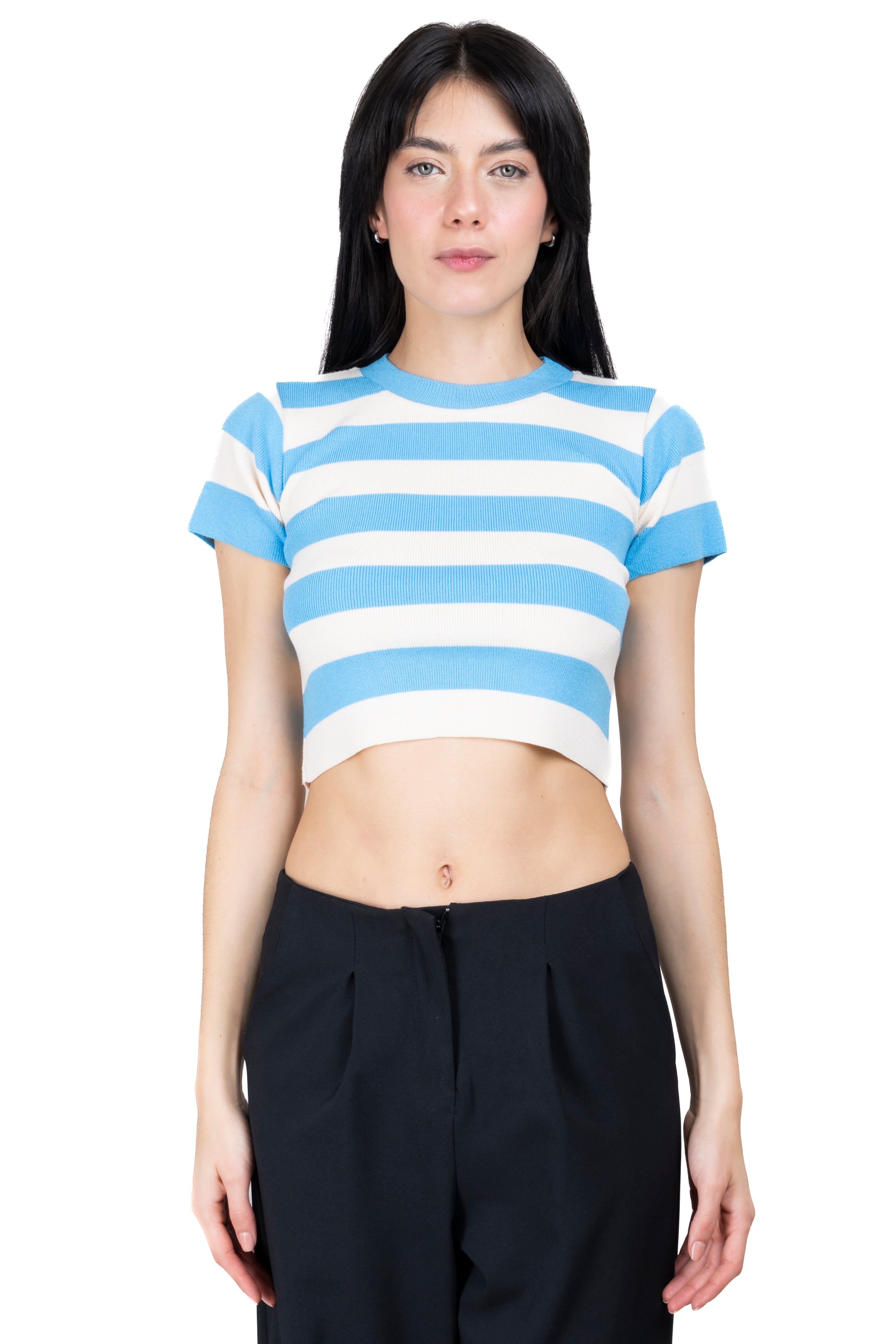 Soft Stripped Short Sleeve Top BLUE COMBO