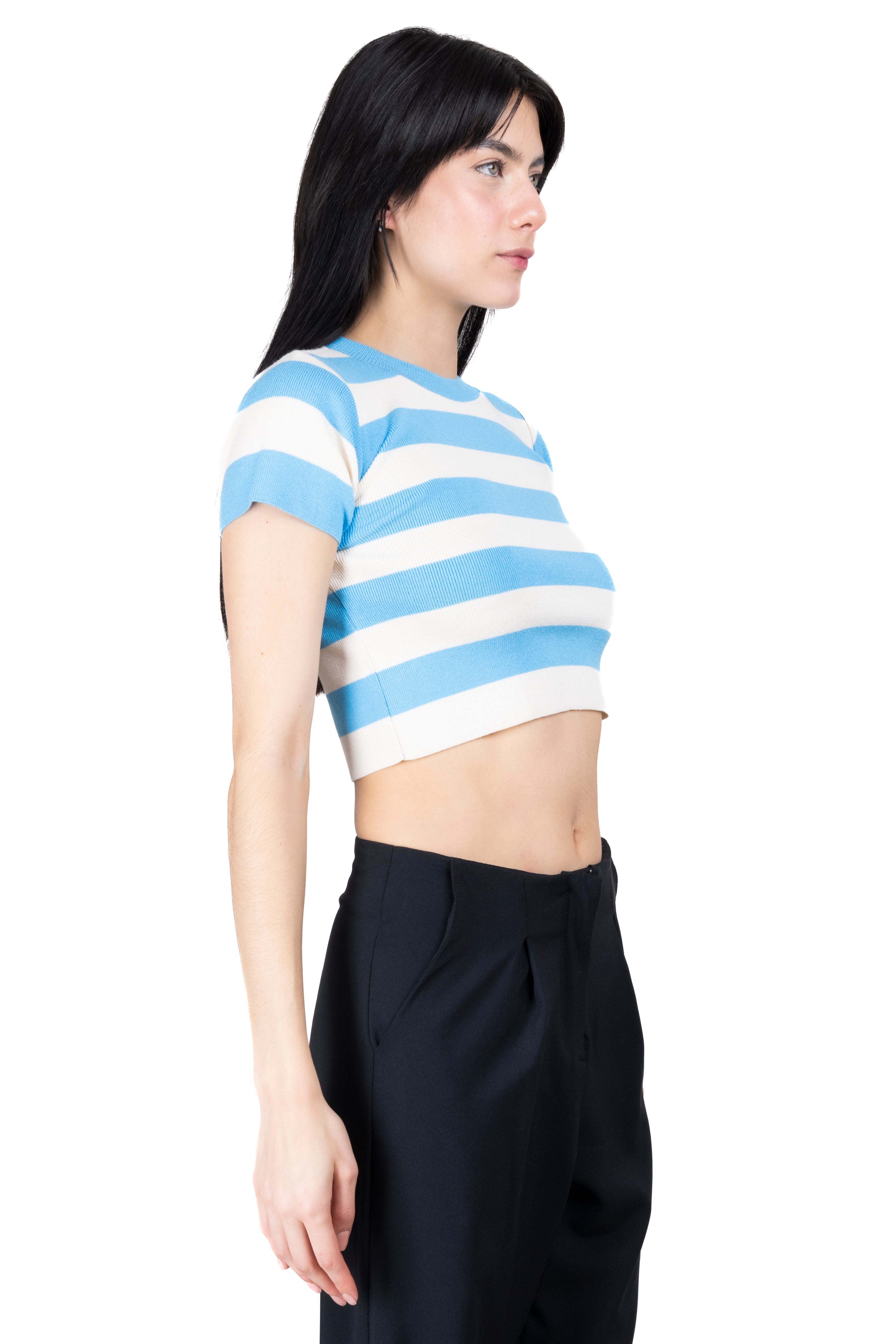 Soft Stripped Short Sleeve Top BLUE COMBO