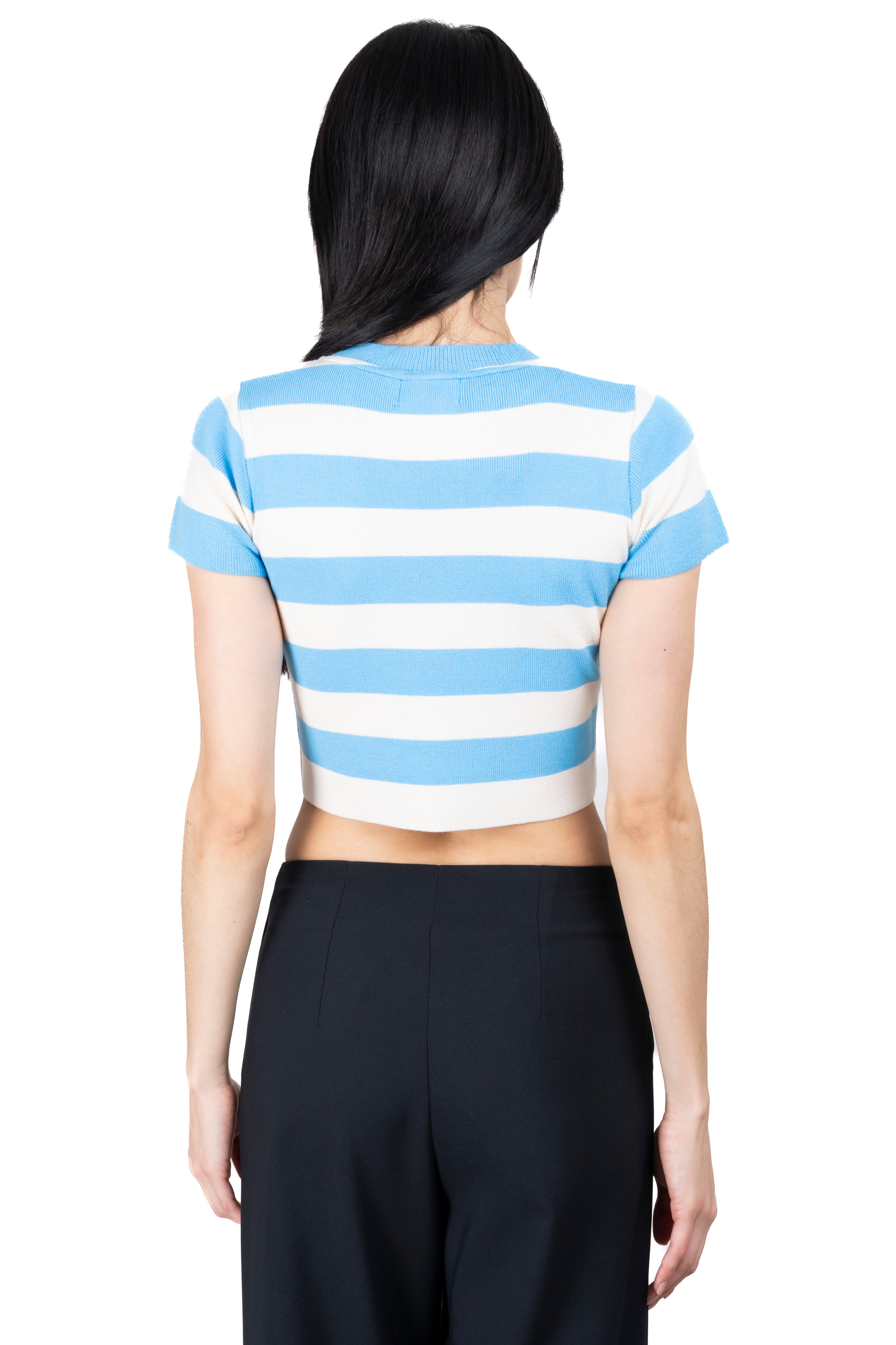 Soft Stripped Short Sleeve Top BLUE COMBO