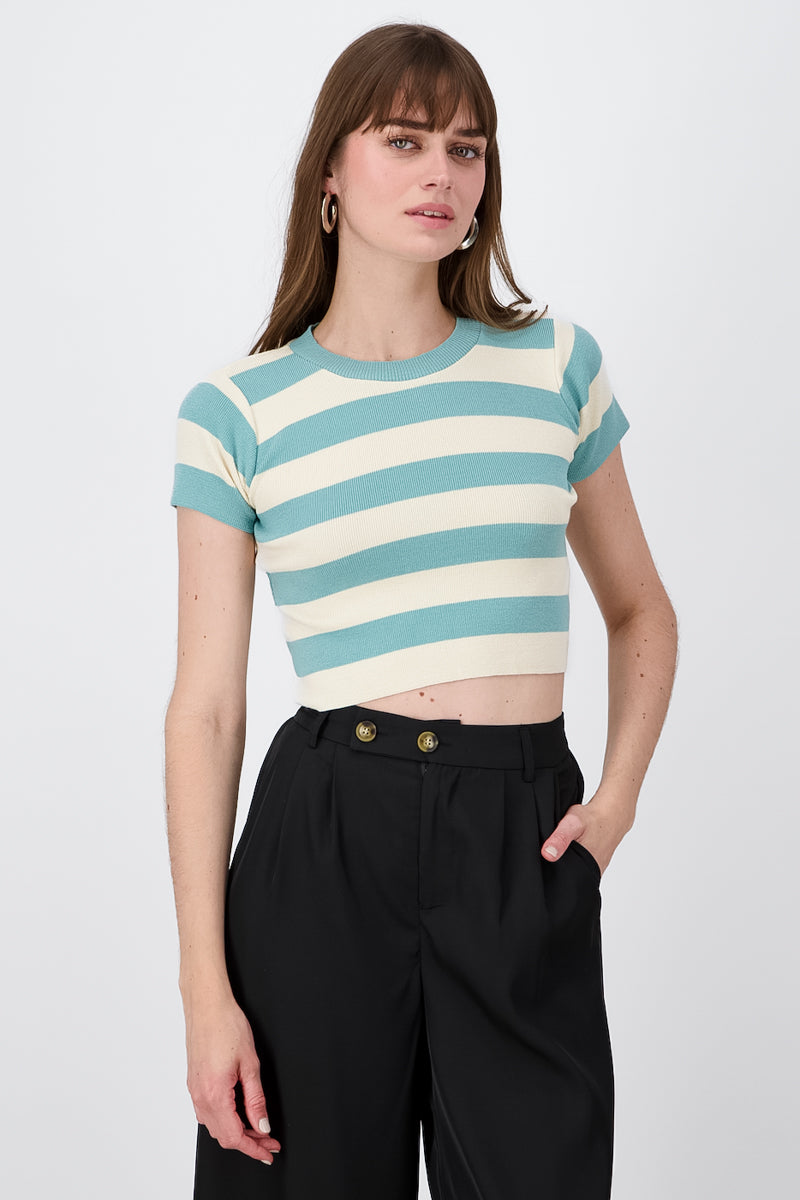 Soft Stripped Short Sleeve Top PASTEL BLUE