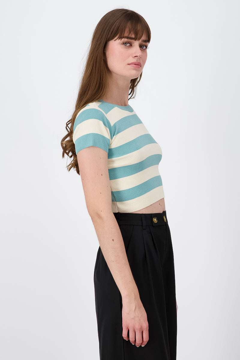 Soft Stripped Short Sleeve Top PASTEL BLUE