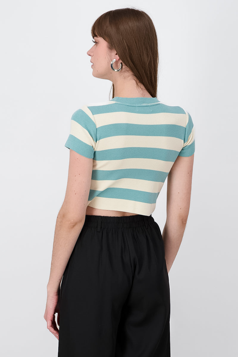 Soft Stripped Short Sleeve Top PASTEL BLUE