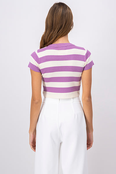 Soft Stripped Short Sleeve Top PASTEL PURPLE