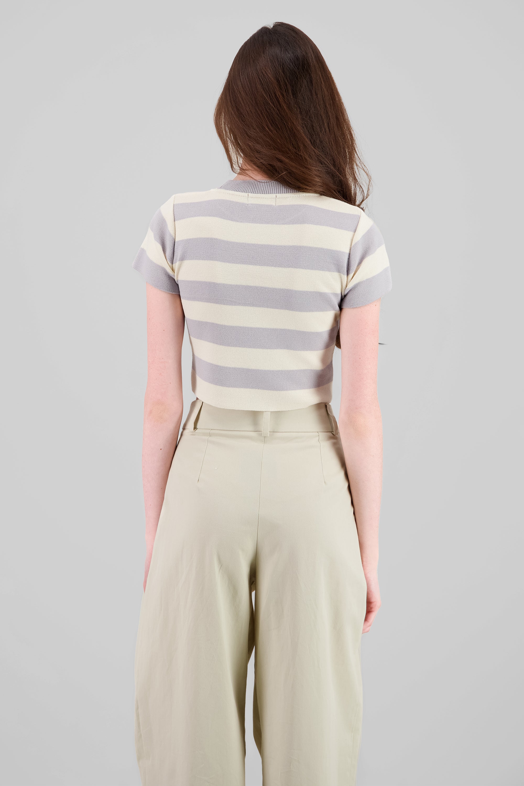 Soft Stripped Short Sleeve Top GRAY