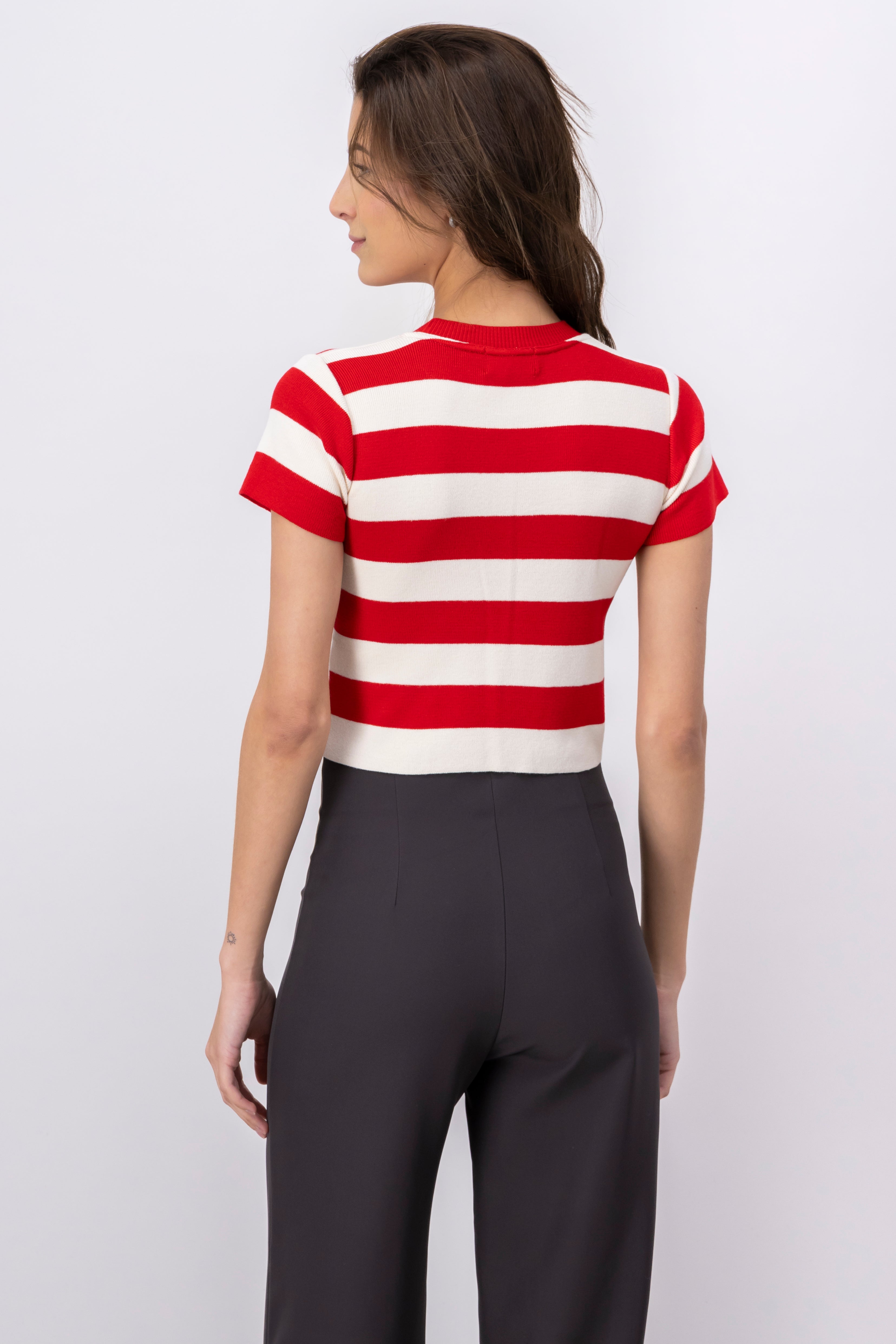 Soft Stripped Short Sleeve Top RED