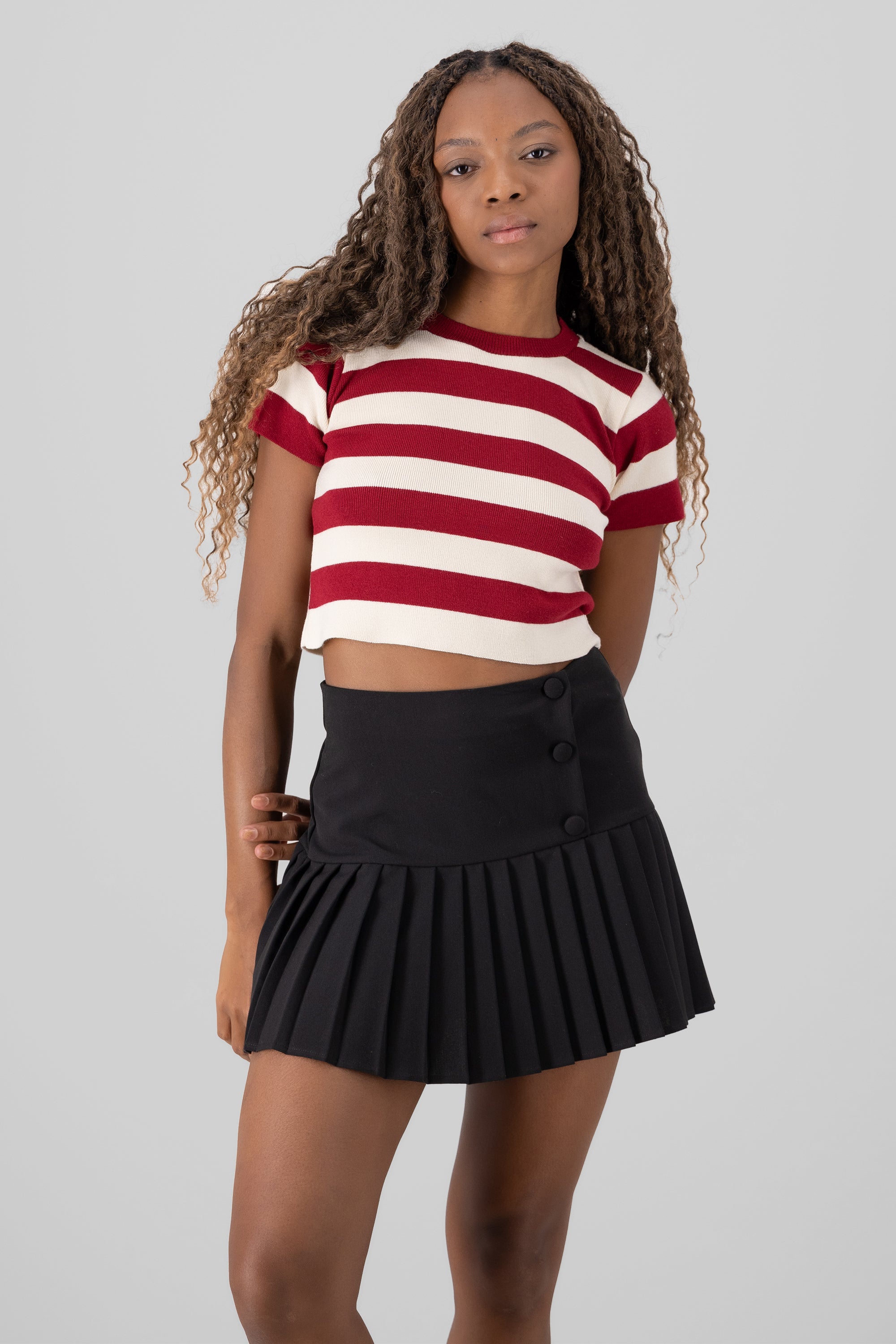 Soft Stripped Short Sleeve Top BURNT RED