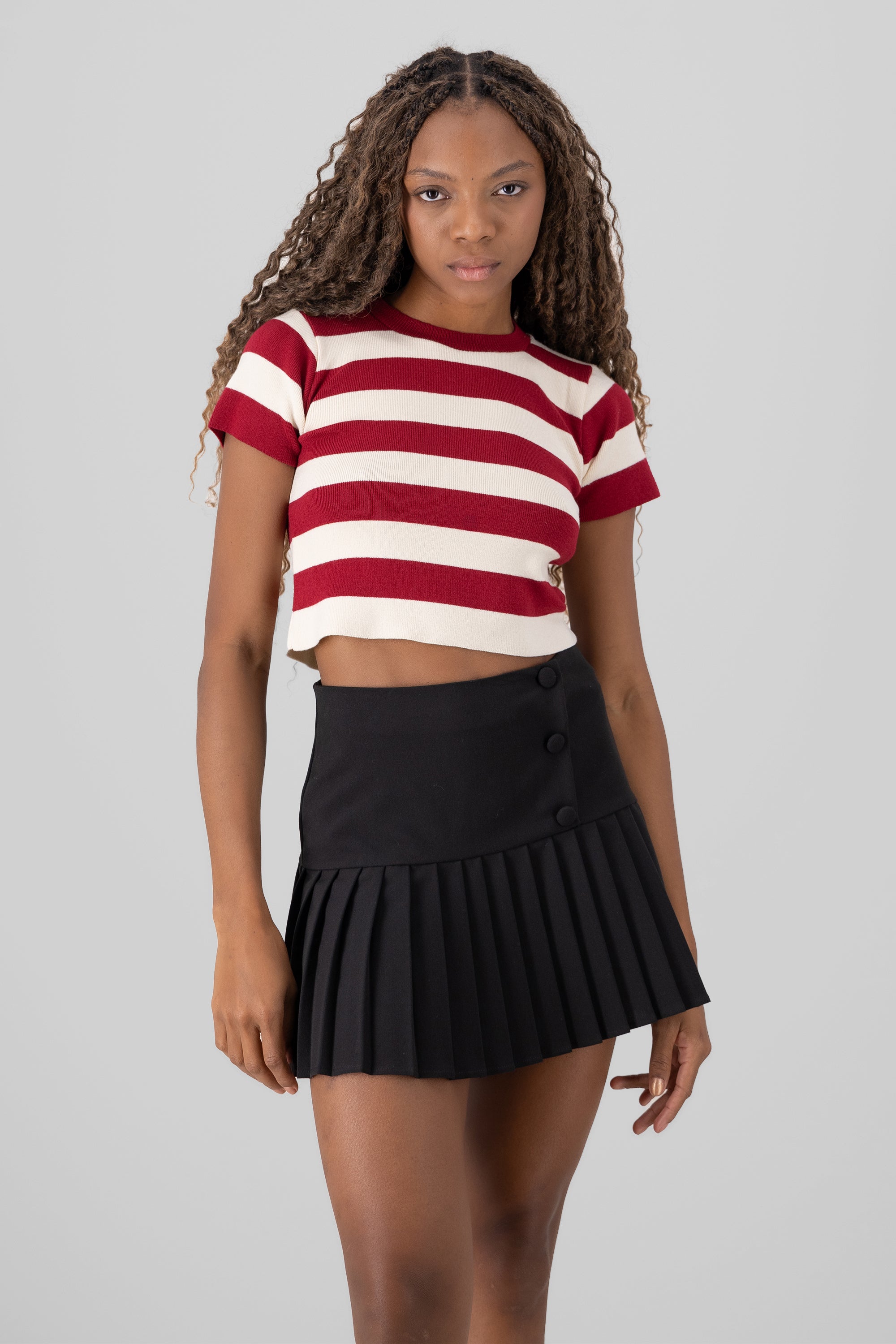 Soft Stripped Short Sleeve Top BURNT RED