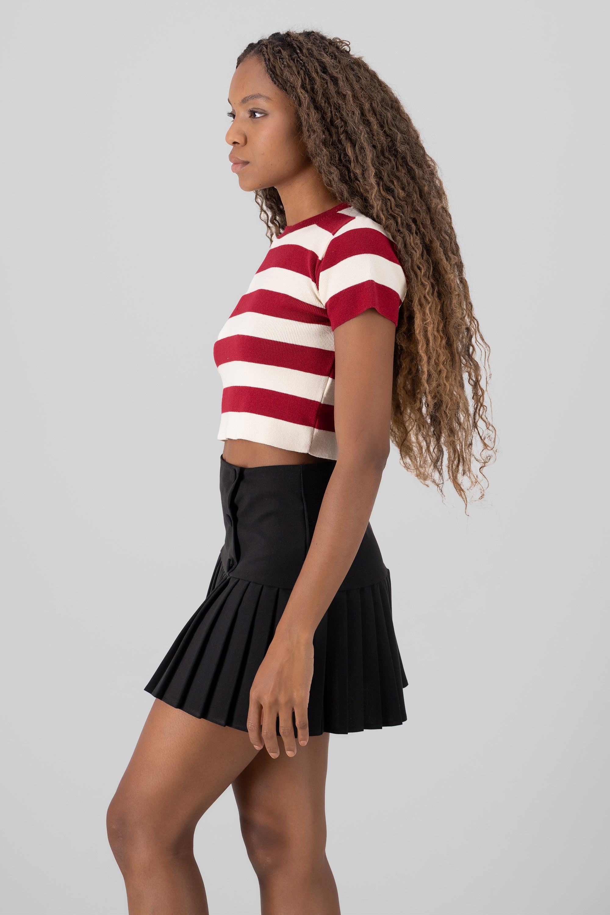 Soft Stripped Short Sleeve Top BURNT RED