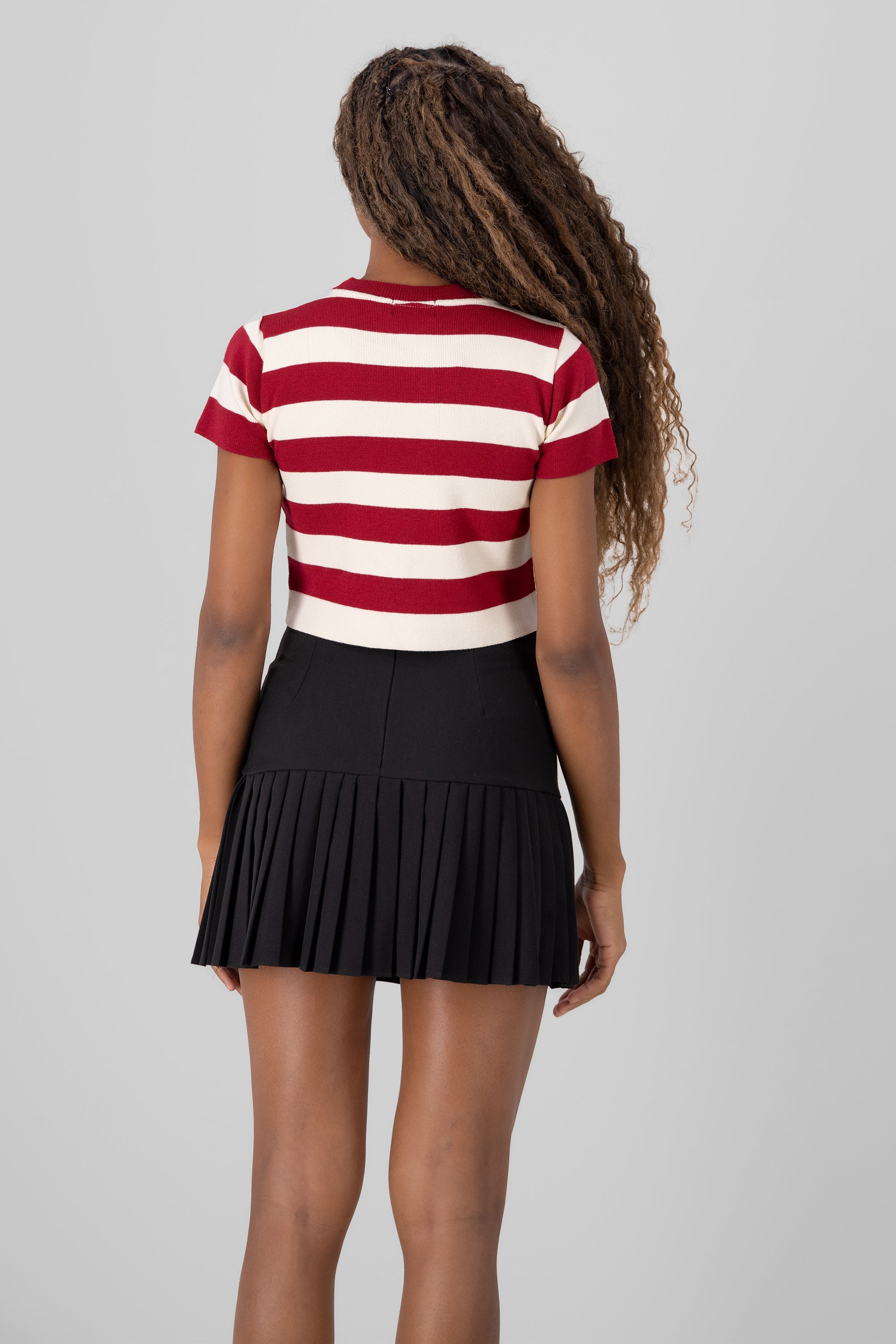 Soft Stripped Short Sleeve Top BURNT RED