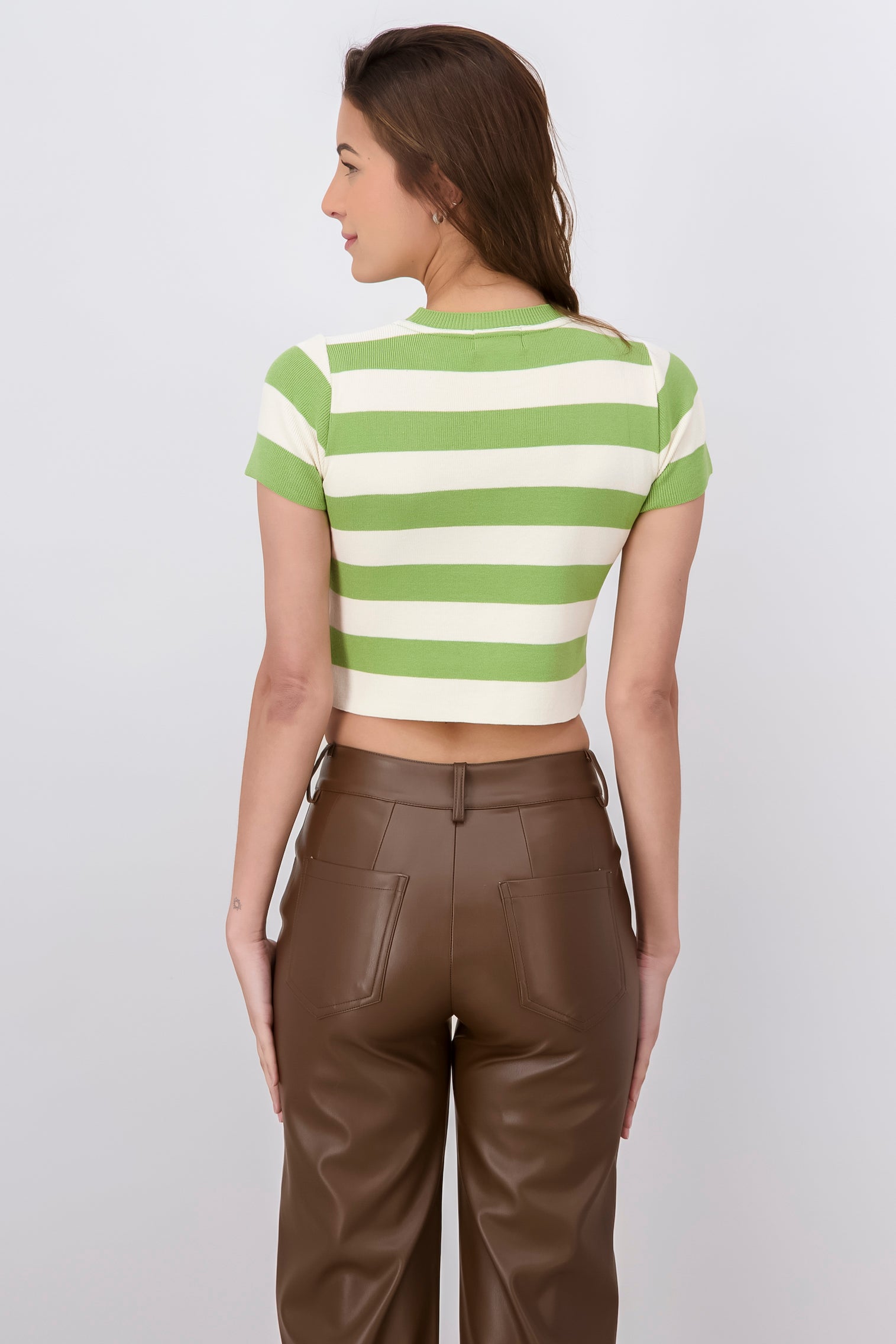 Soft Stripped Short Sleeve Top LIME GREEN