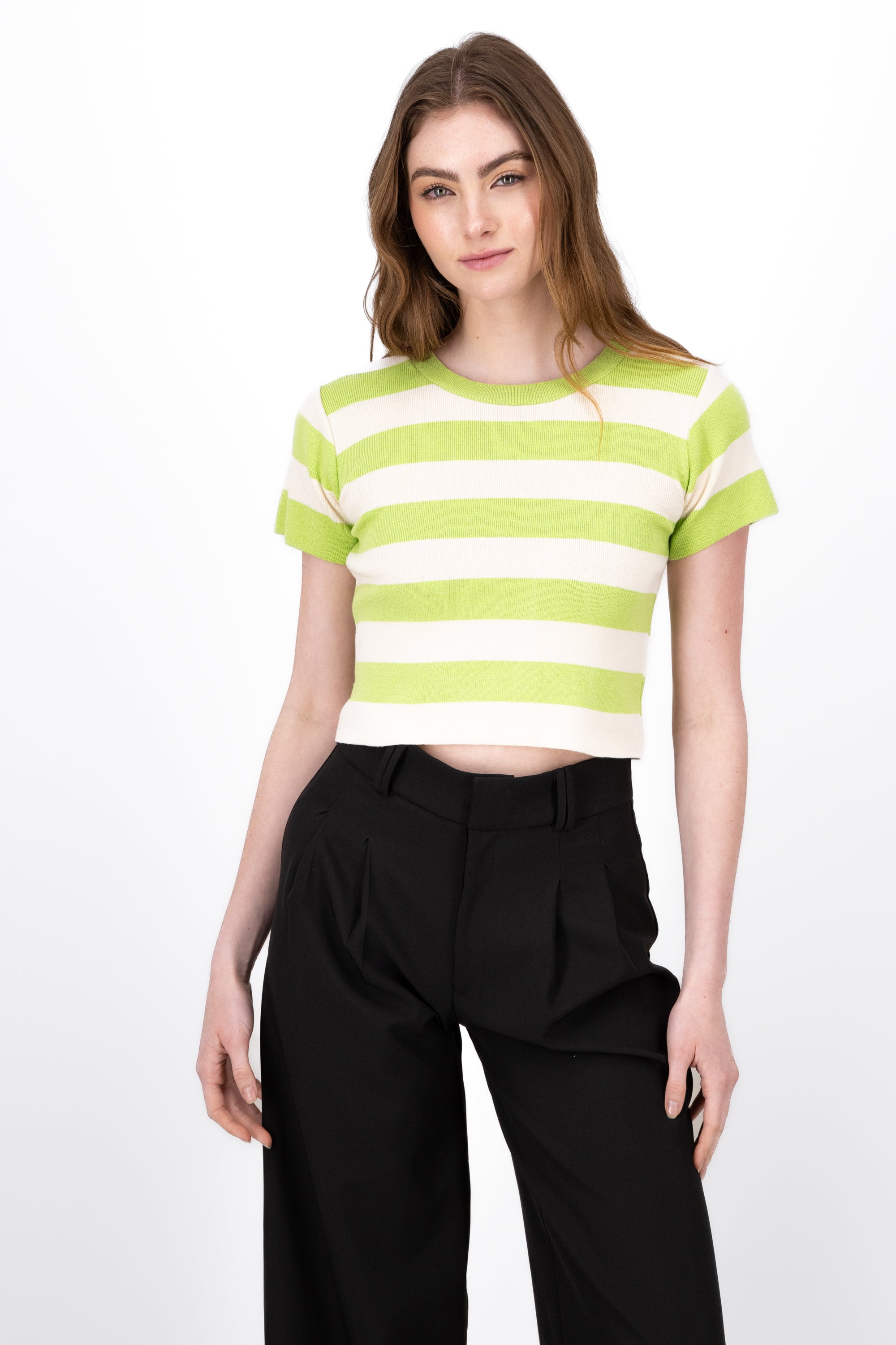 Soft Stripped Short Sleeve Top GREEN