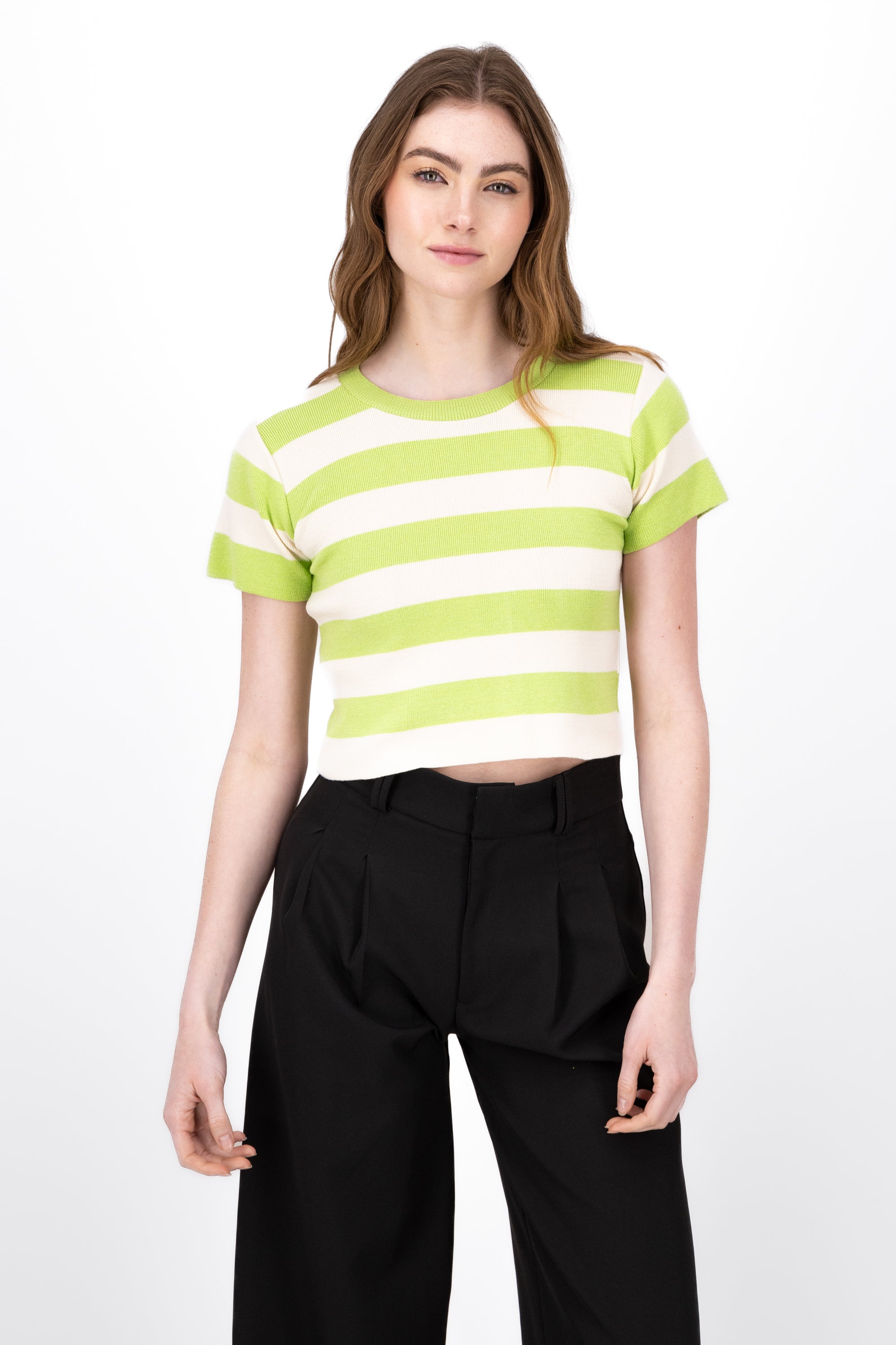 Soft Stripped Short Sleeve Top GREEN