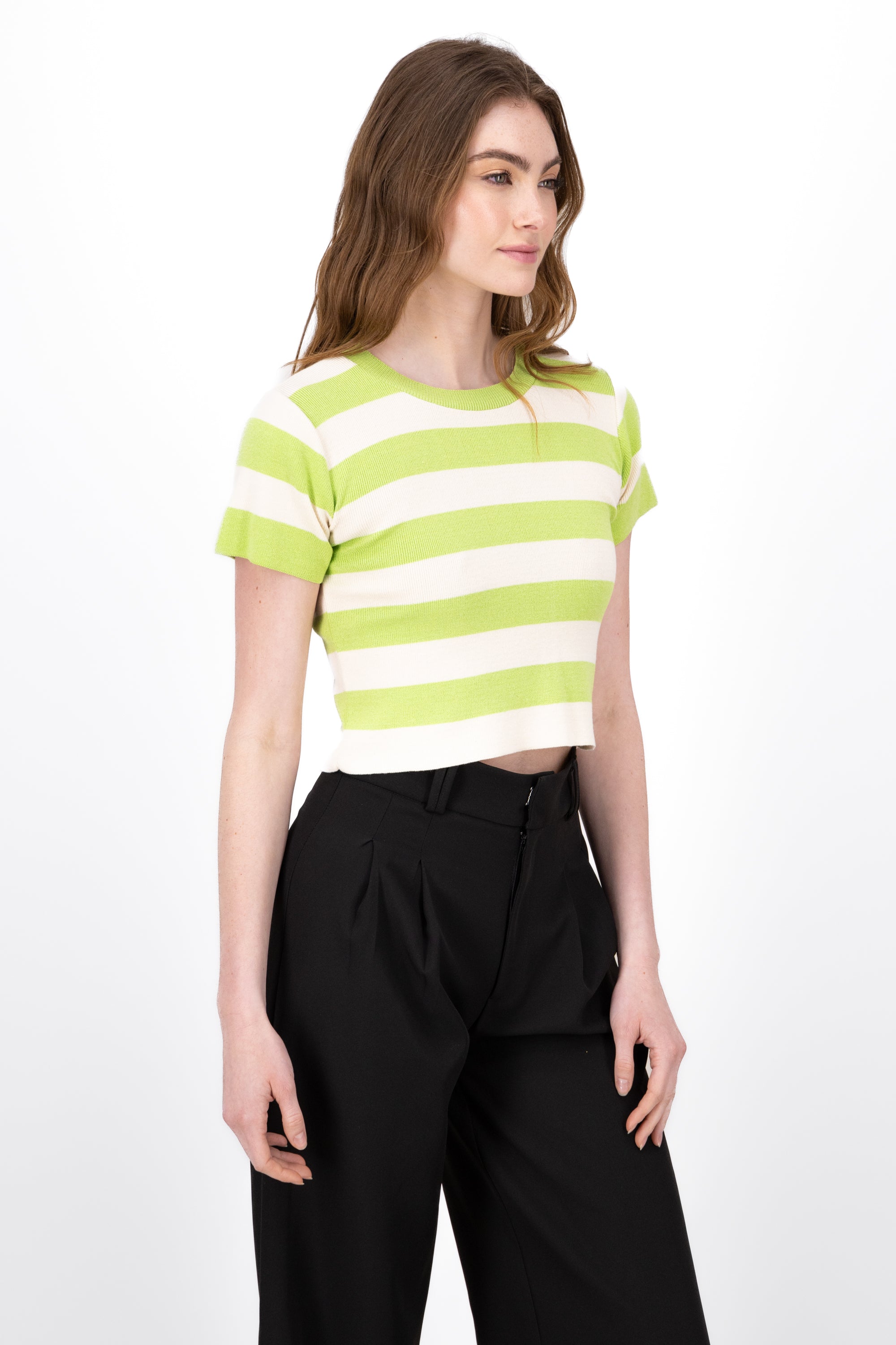 Soft Stripped Short Sleeve Top GREEN