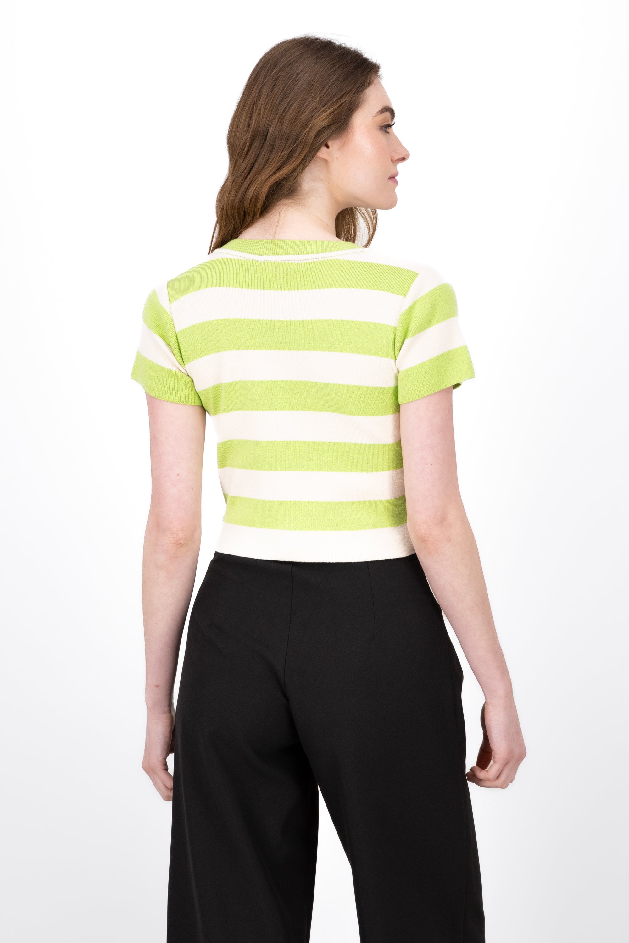 Soft Stripped Short Sleeve Top GREEN