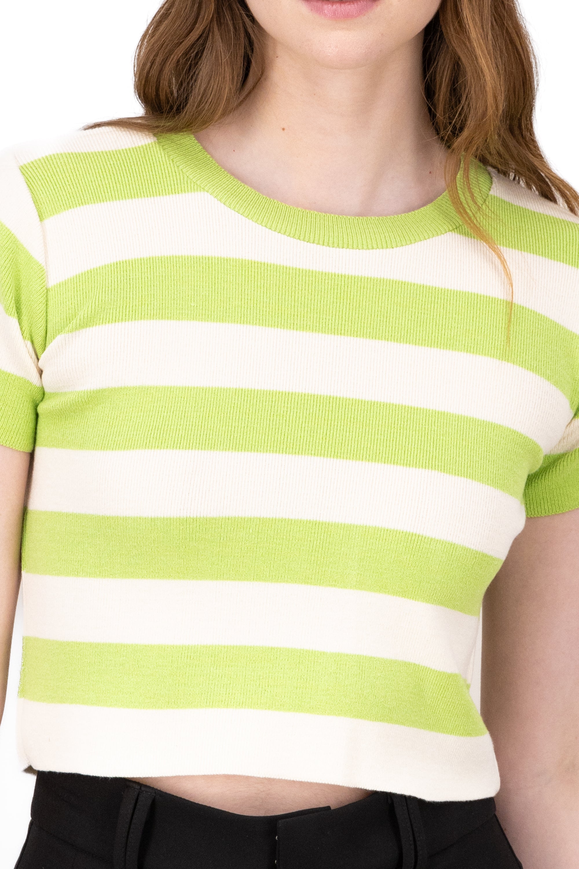 Soft Stripped Short Sleeve Top GREEN