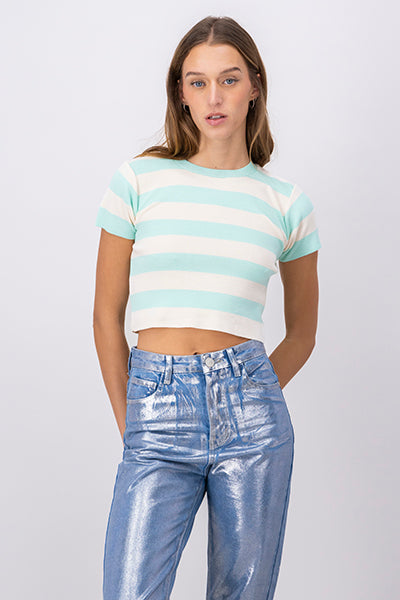 Soft Stripped Short Sleeve Top MINT