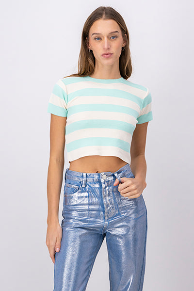 Soft Stripped Short Sleeve Top MINT