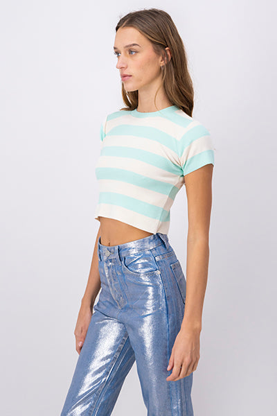 Soft Stripped Short Sleeve Top MINT