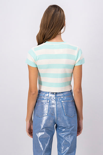 Soft Stripped Short Sleeve Top MINT