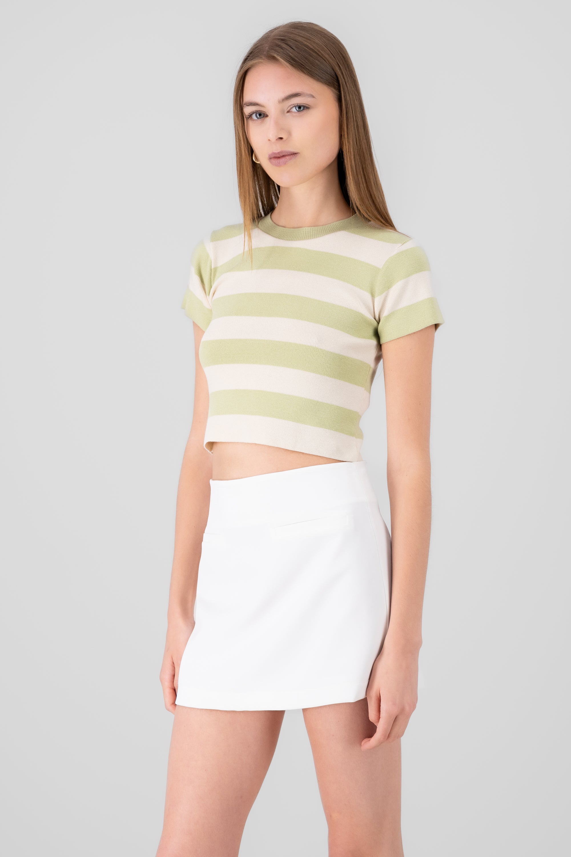 Soft Stripped Short Sleeve Top LIGHT GREEN