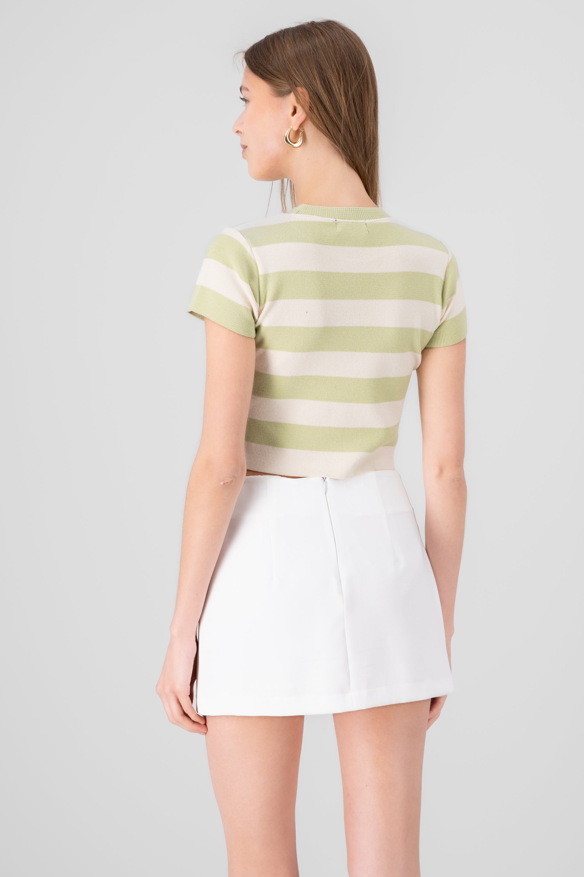 Soft Stripped Short Sleeve Top LIGHT GREEN