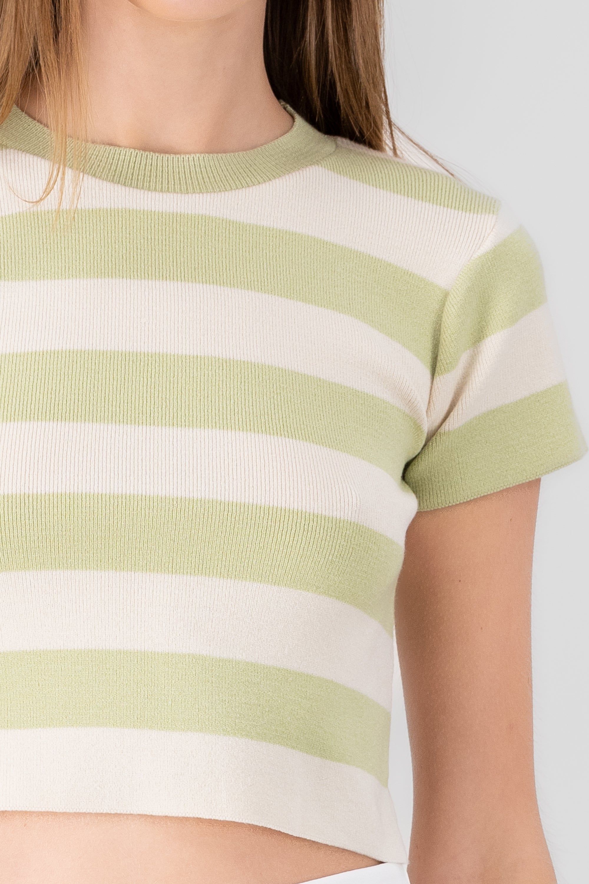 Soft Stripped Short Sleeve Top LIGHT GREEN