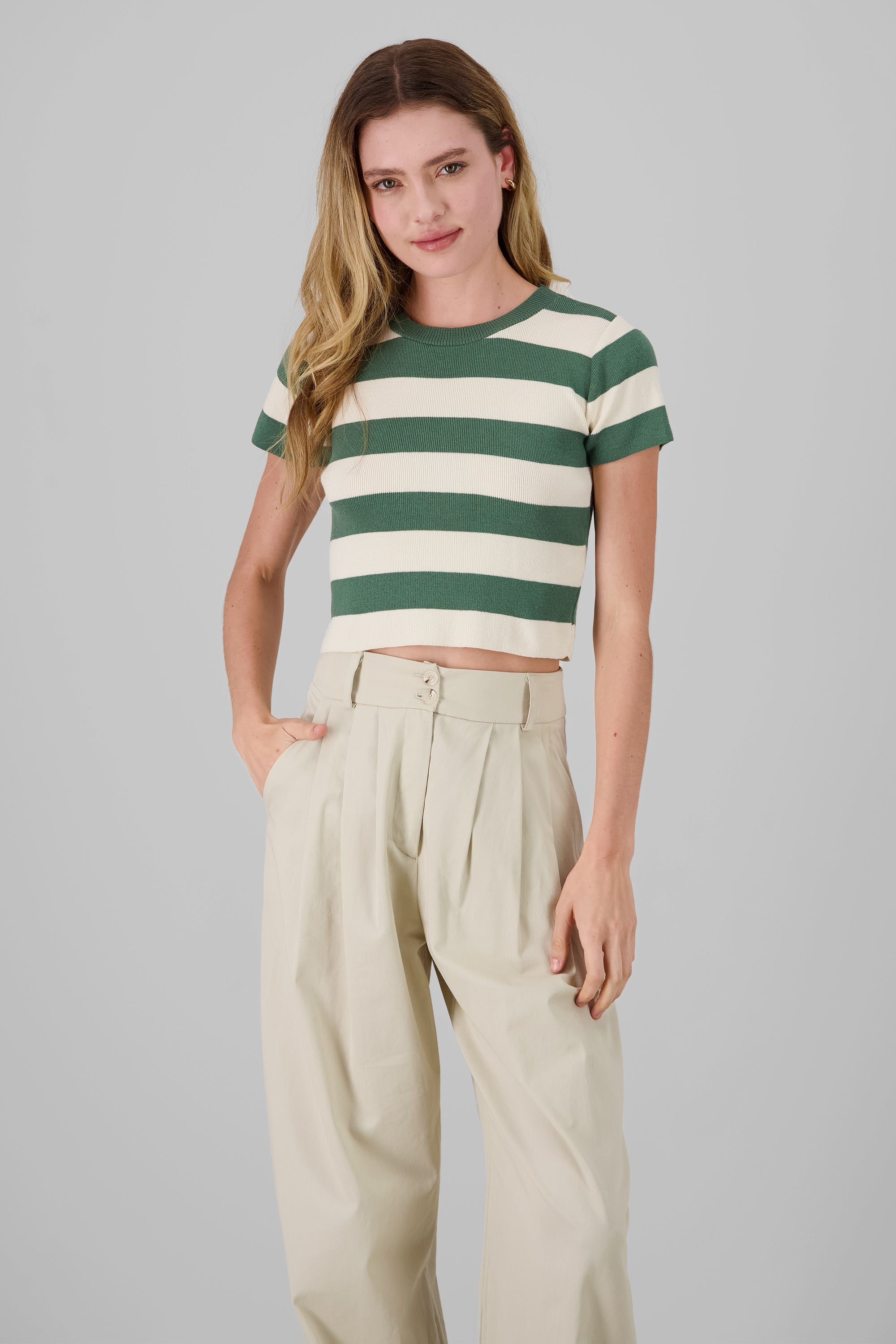 Soft Stripped Short Sleeve Top HUNTER GREEN