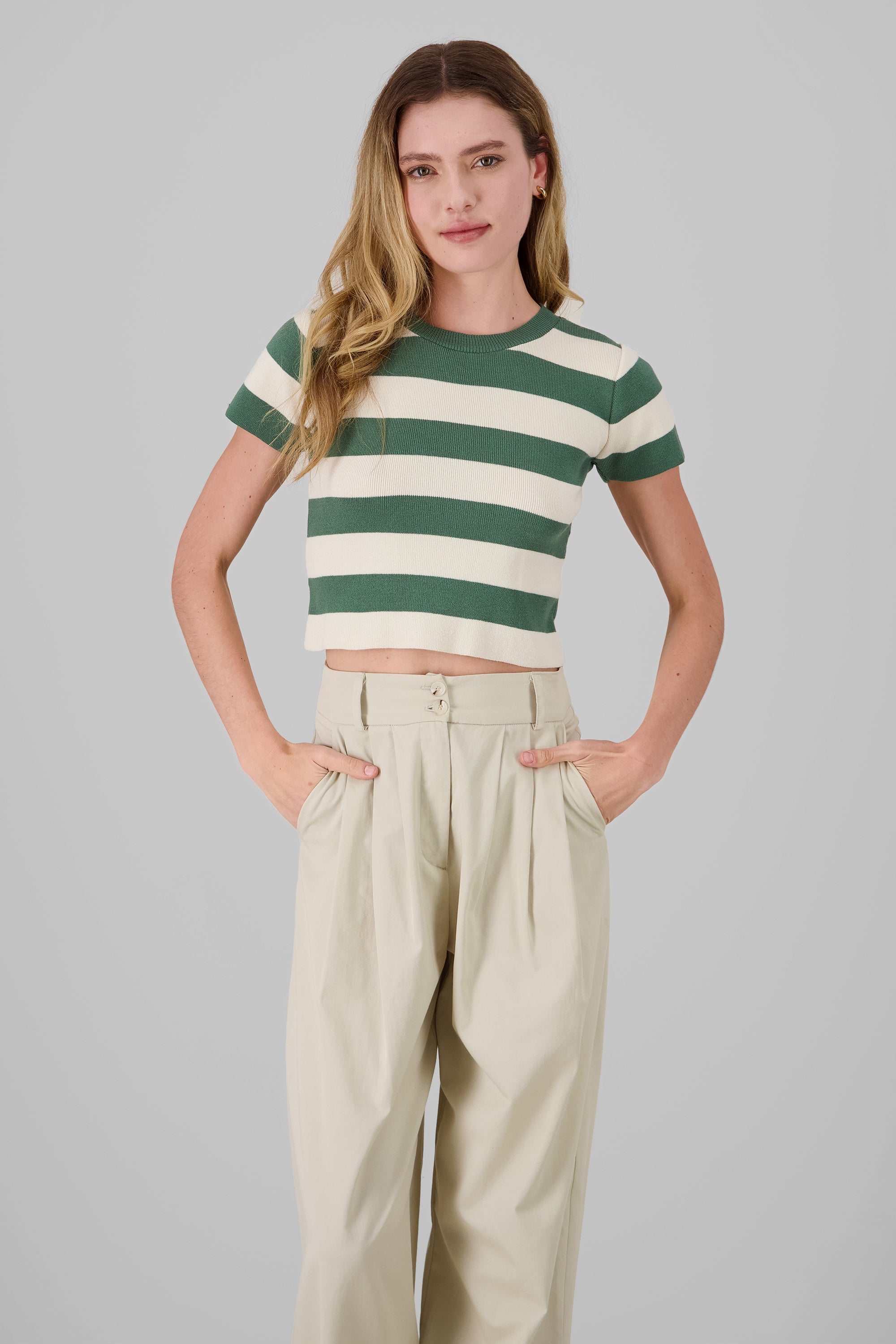 Soft Stripped Short Sleeve Top HUNTER GREEN