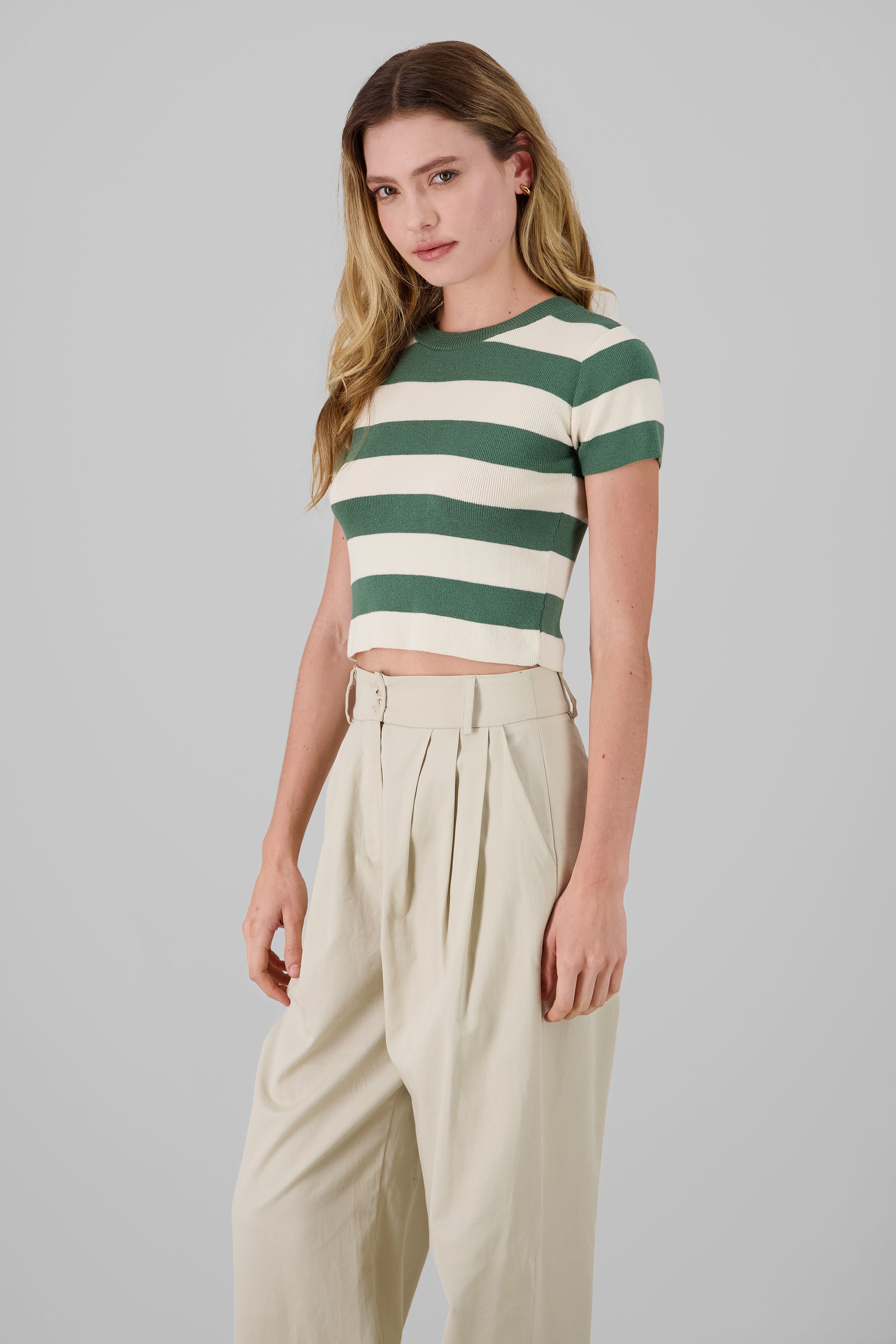 Soft Stripped Short Sleeve Top HUNTER GREEN