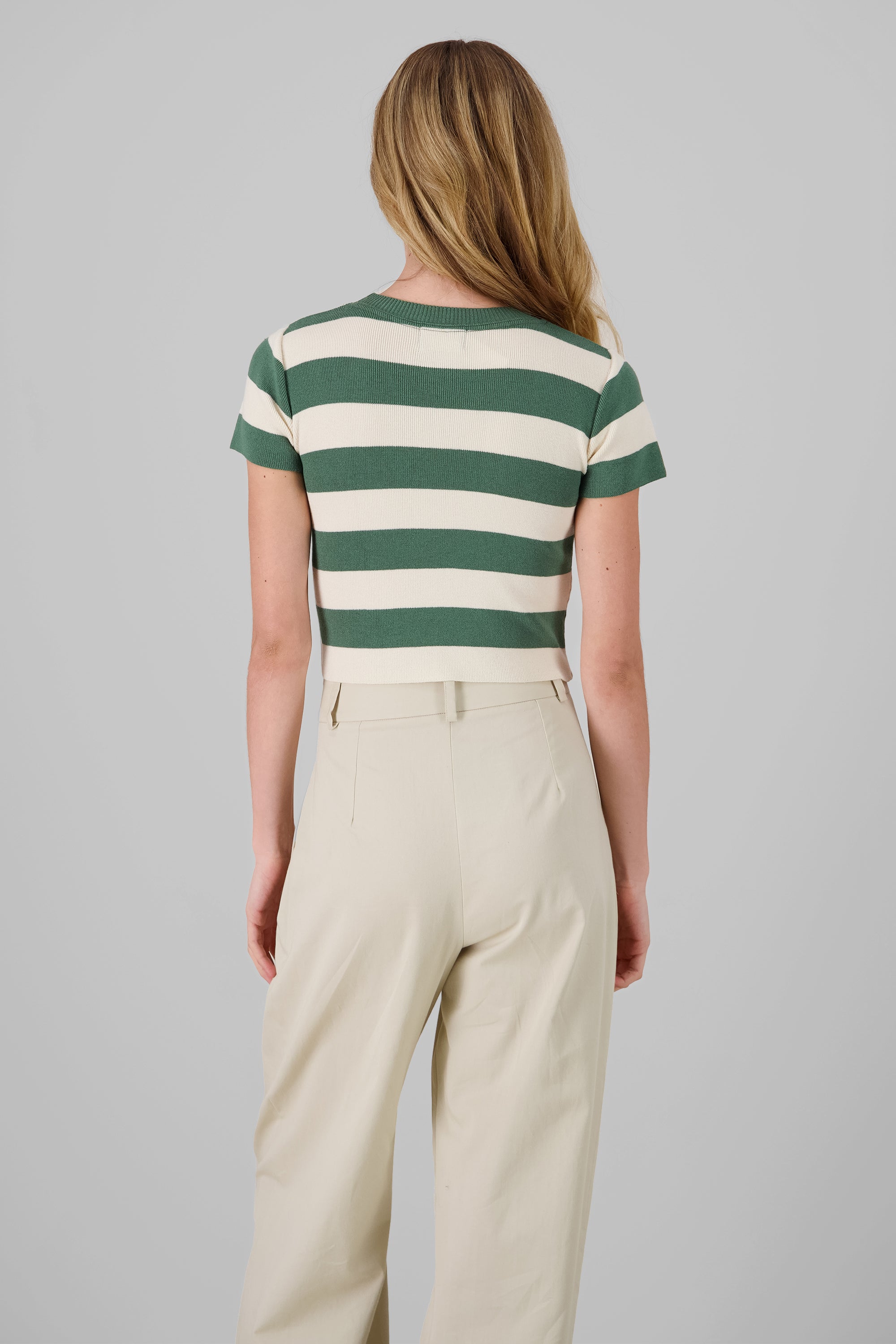 Soft Stripped Short Sleeve Top HUNTER GREEN