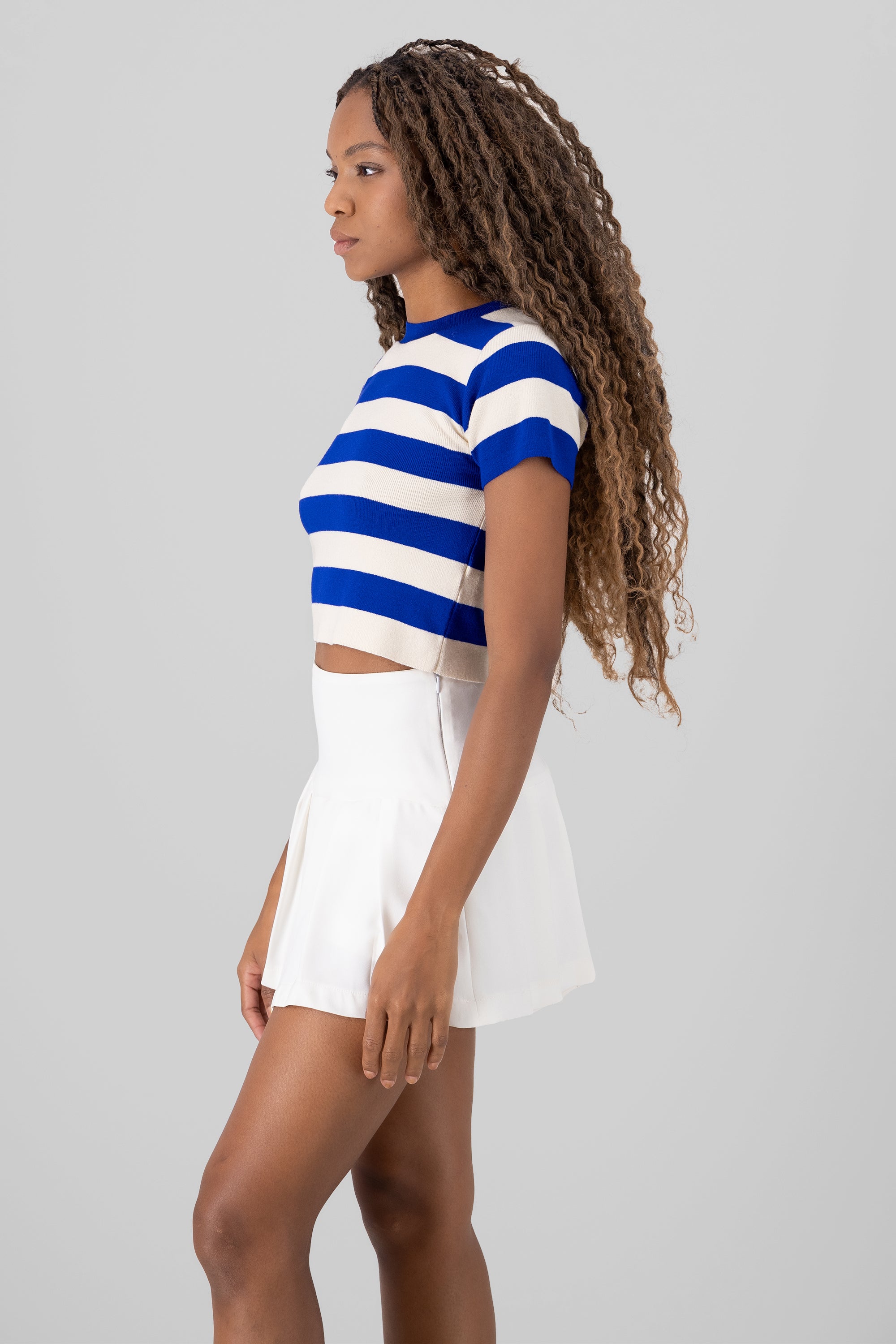 Soft Stripped Short Sleeve Top ELECTRIC BLUE