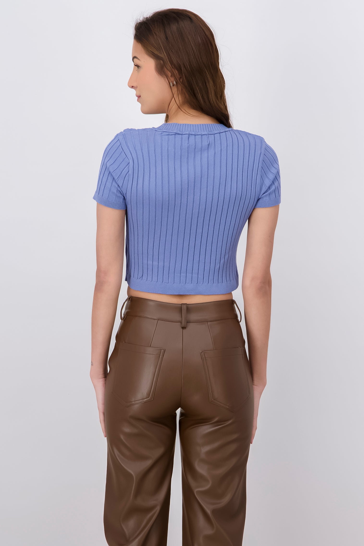 Ribbed Round Neck Short Sleeve BLUE