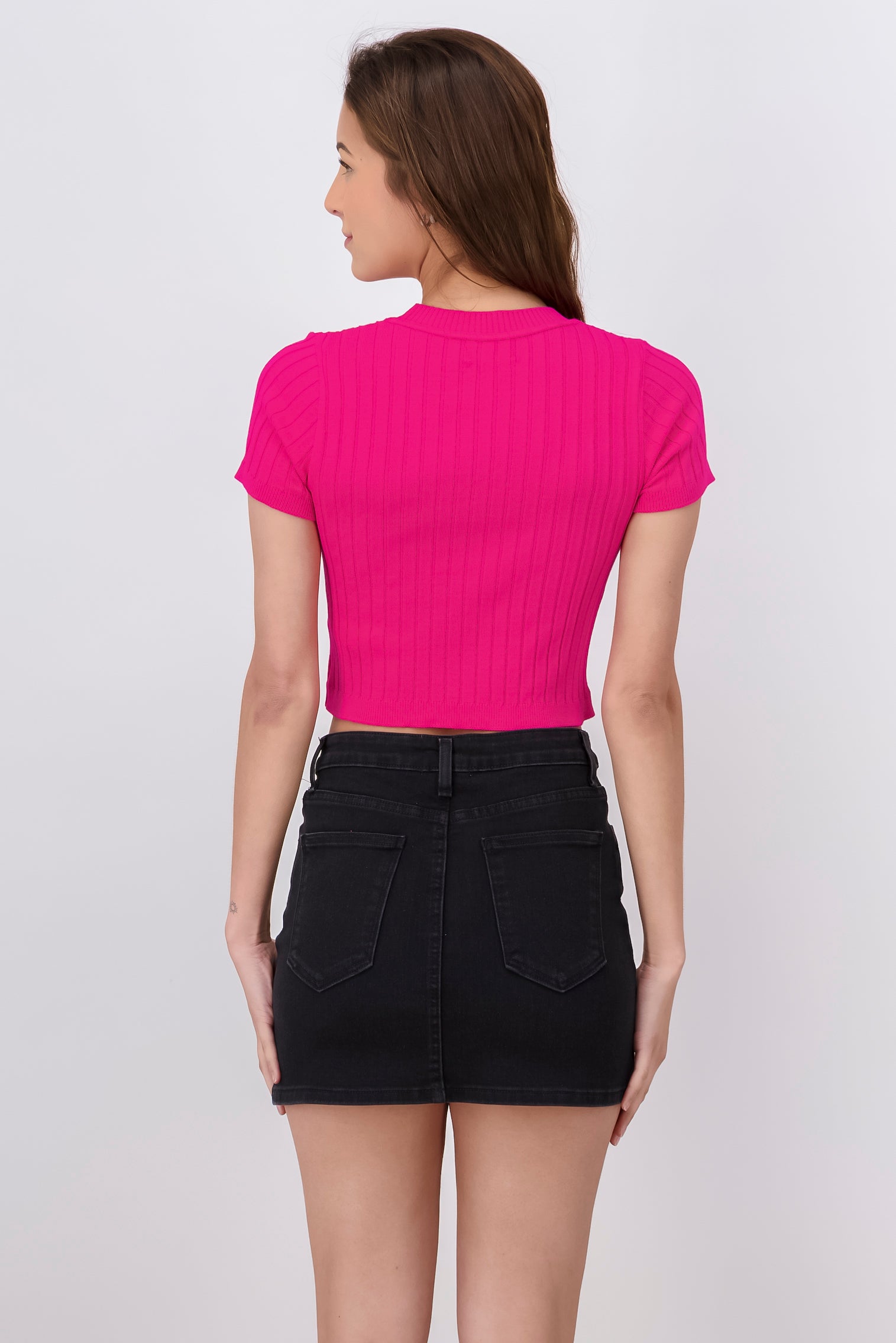 Ribbed Round Neck Short Sleeve PINK