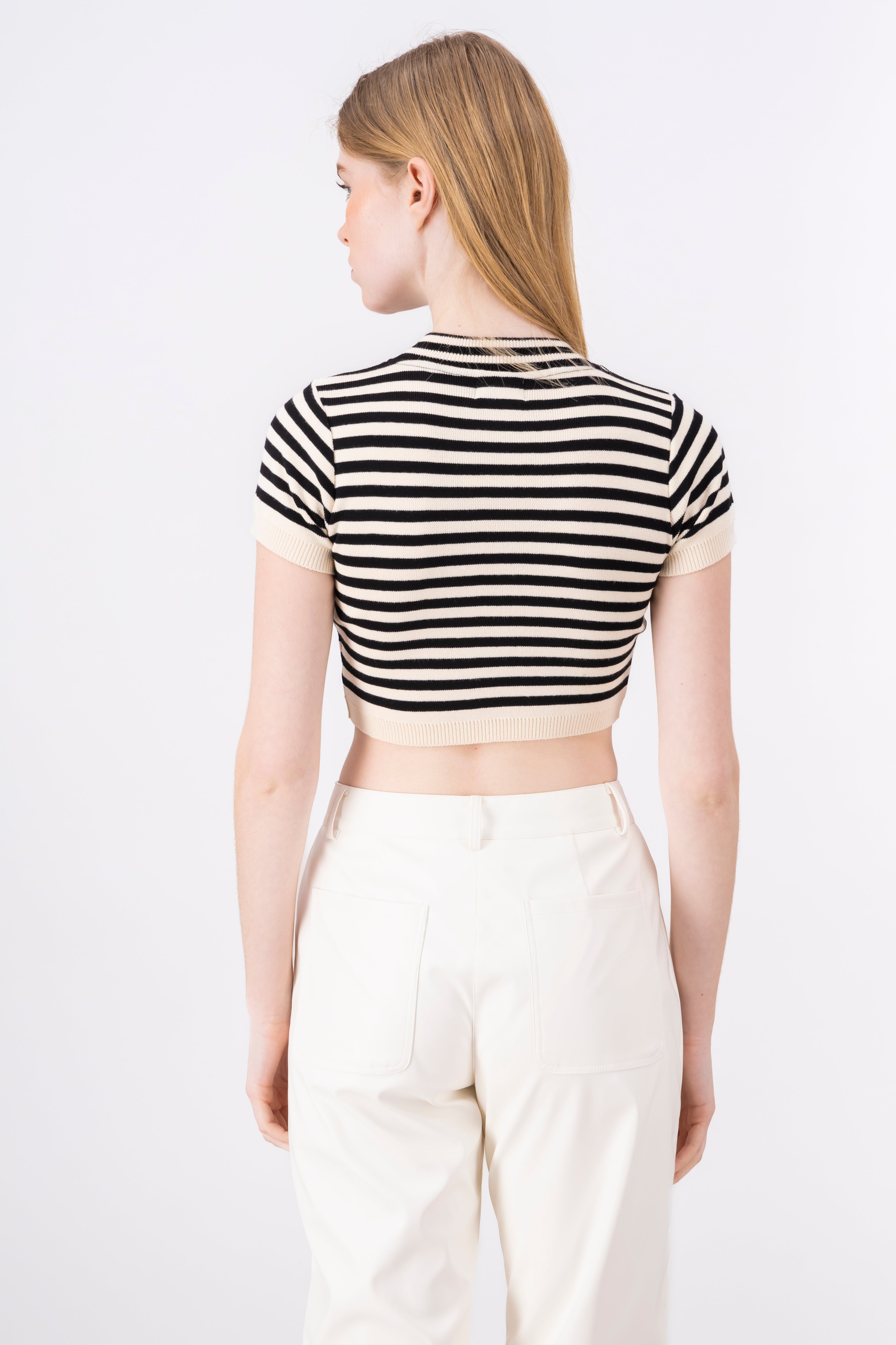 Striped Round Neck Crop Top BLACK COMBO