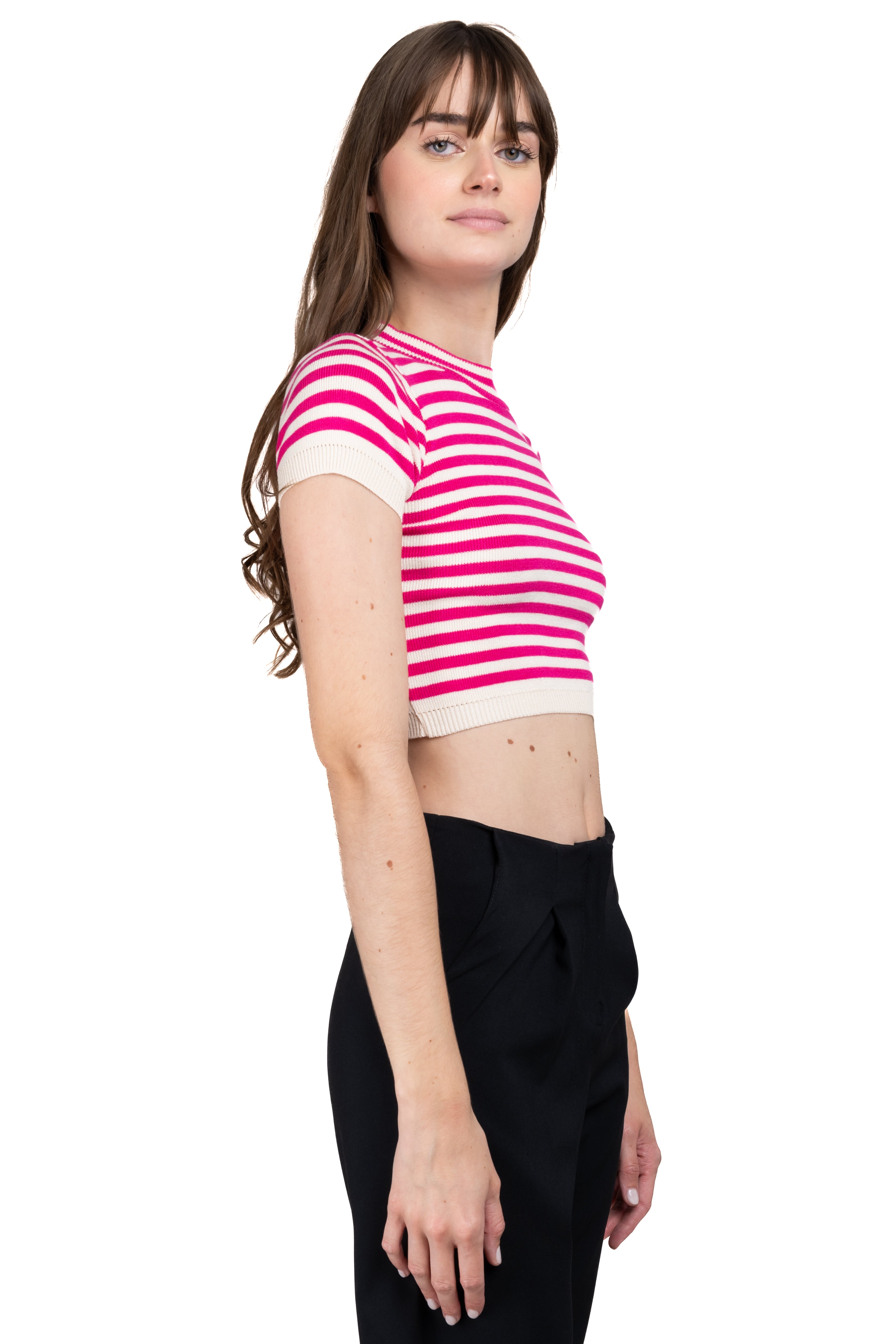 Striped Round Neck Crop Top FUCHSIA