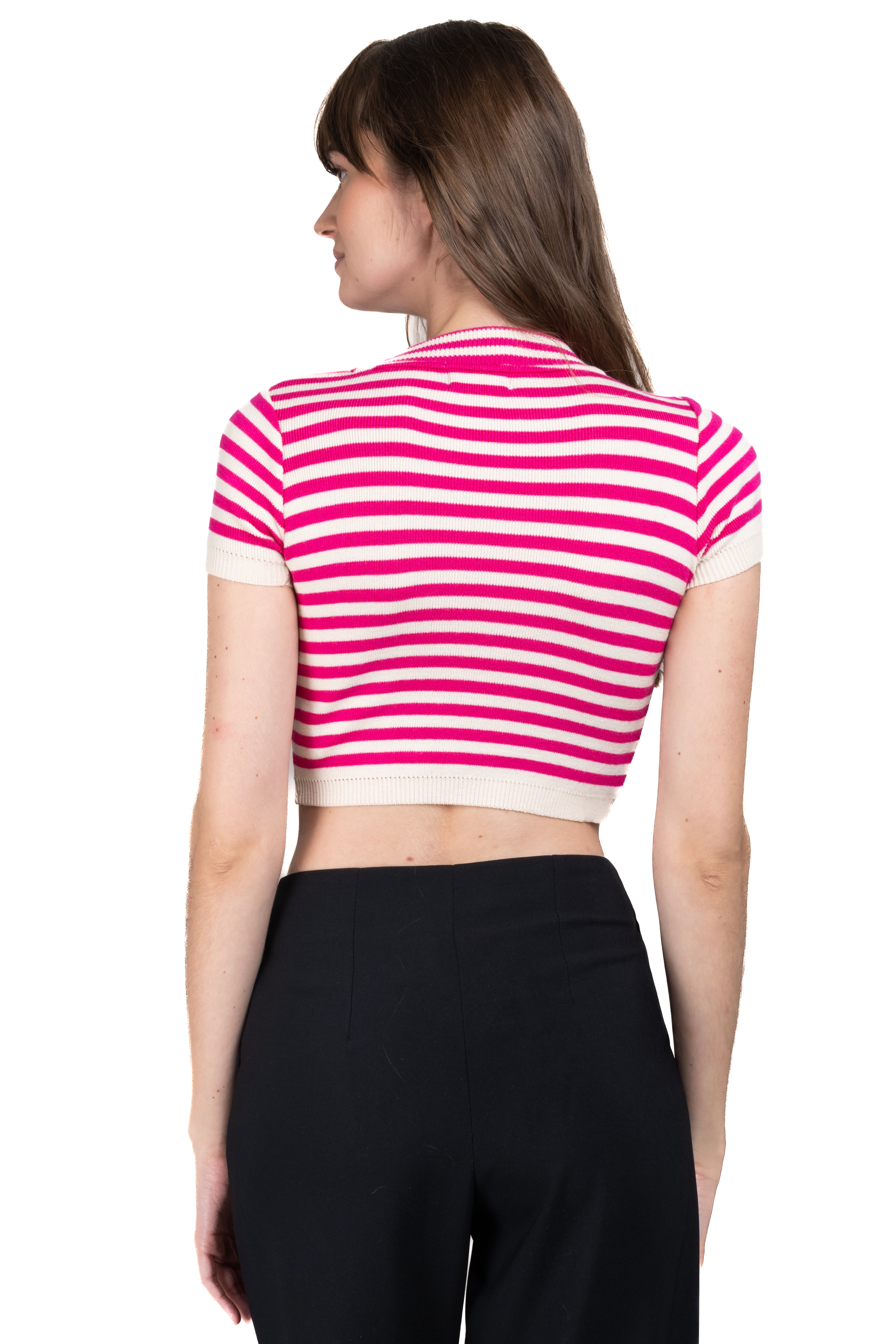 Striped Round Neck Crop Top FUCHSIA