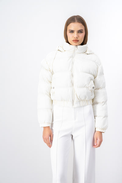 Cropped quilted puffer jacket WHITE