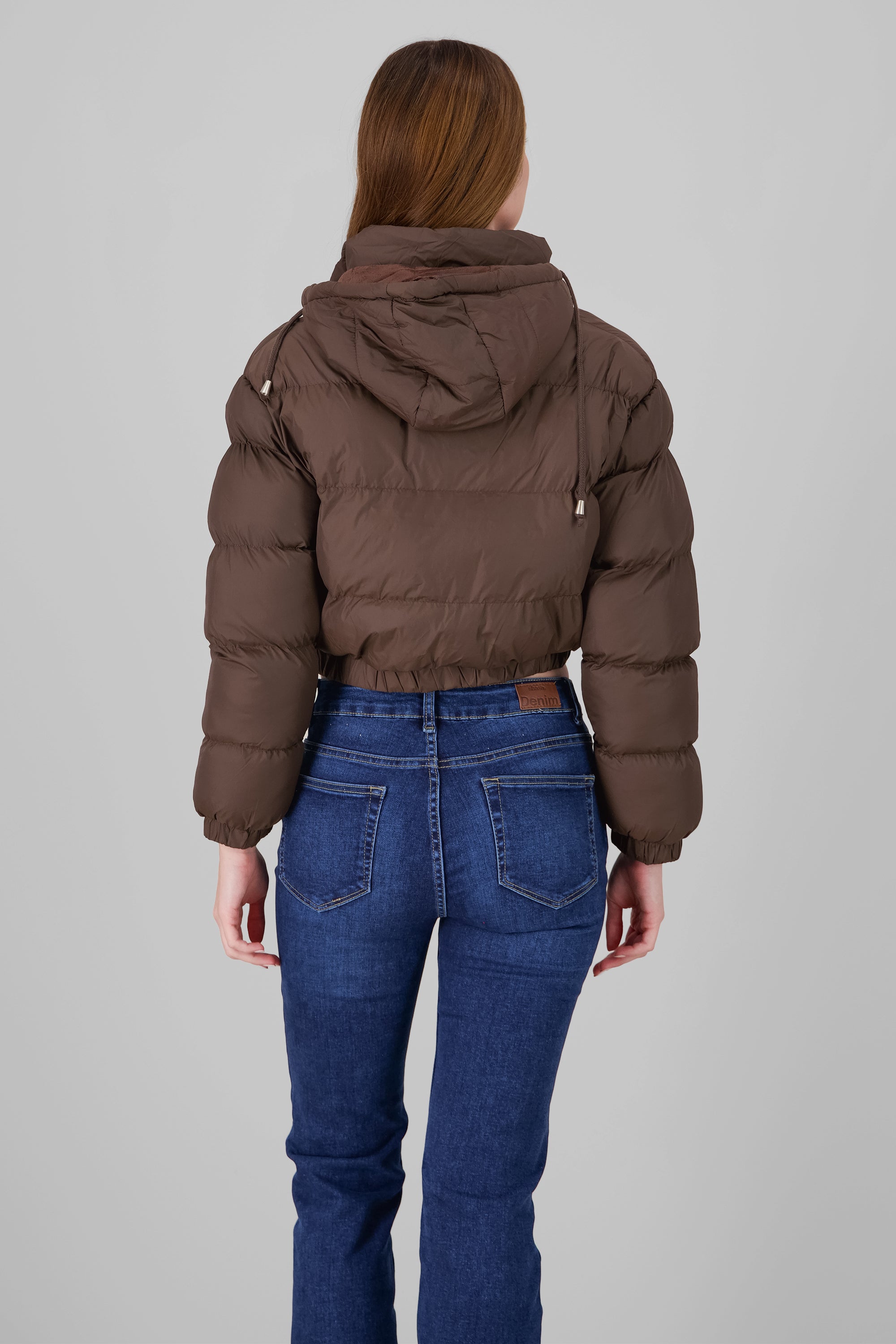 Cropped quilted puffer jacket CHOCOLATE