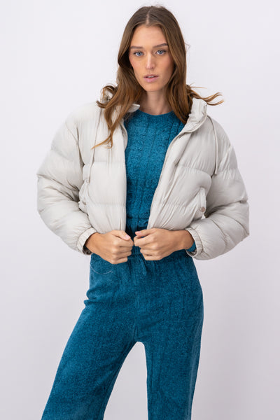 Cropped quilted puffer jacket WHITE