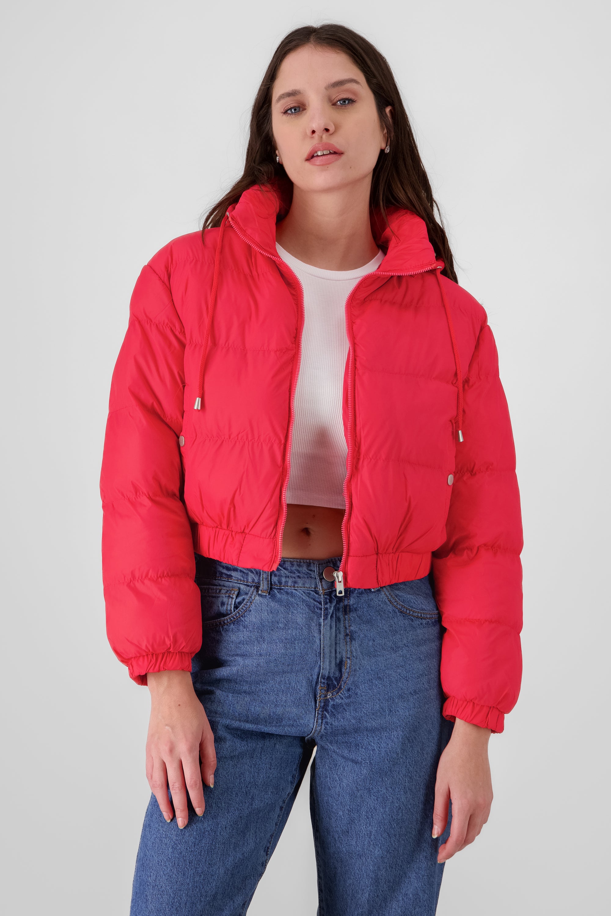 Cropped quilted puffer jacket RED