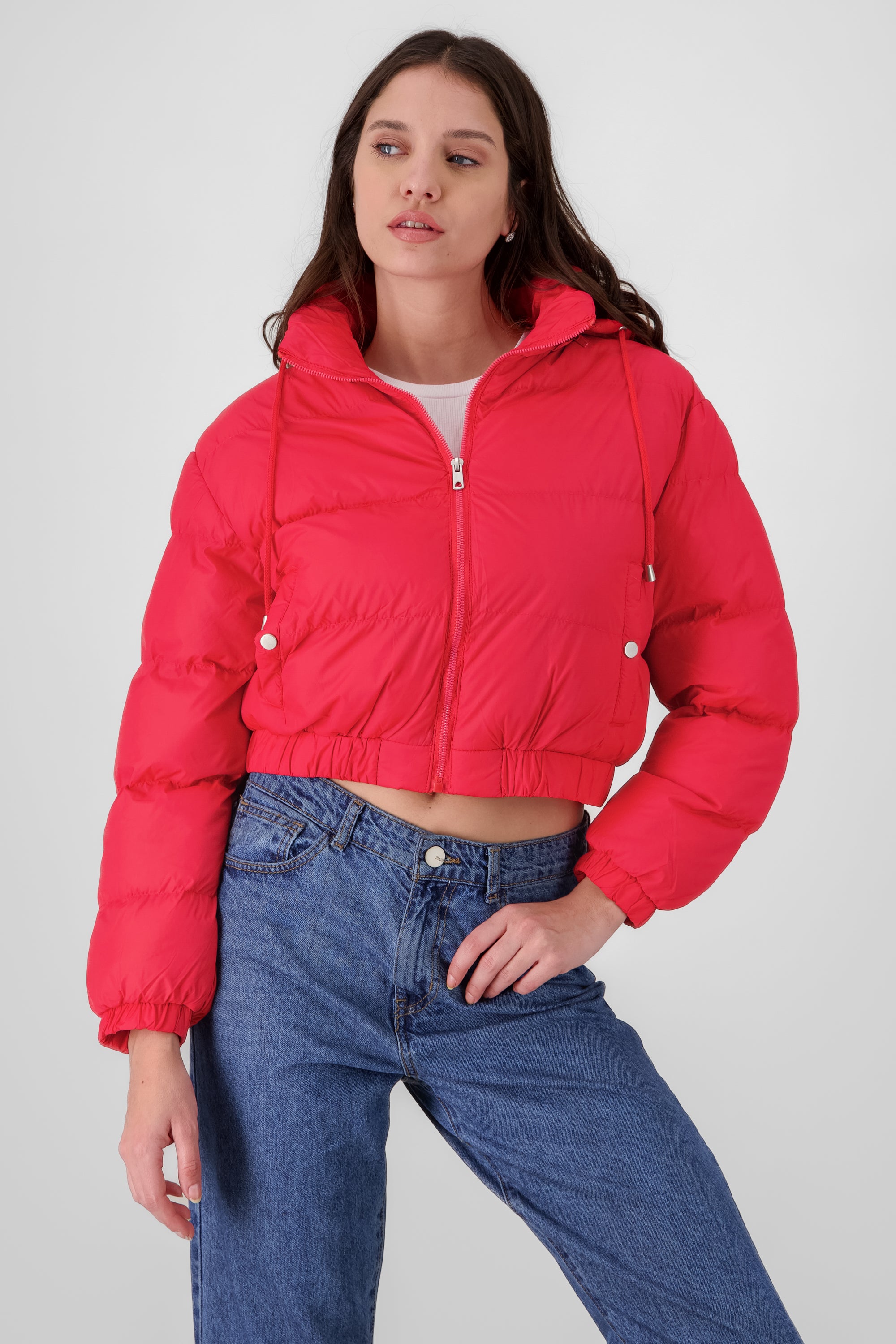 Cropped quilted puffer jacket RED