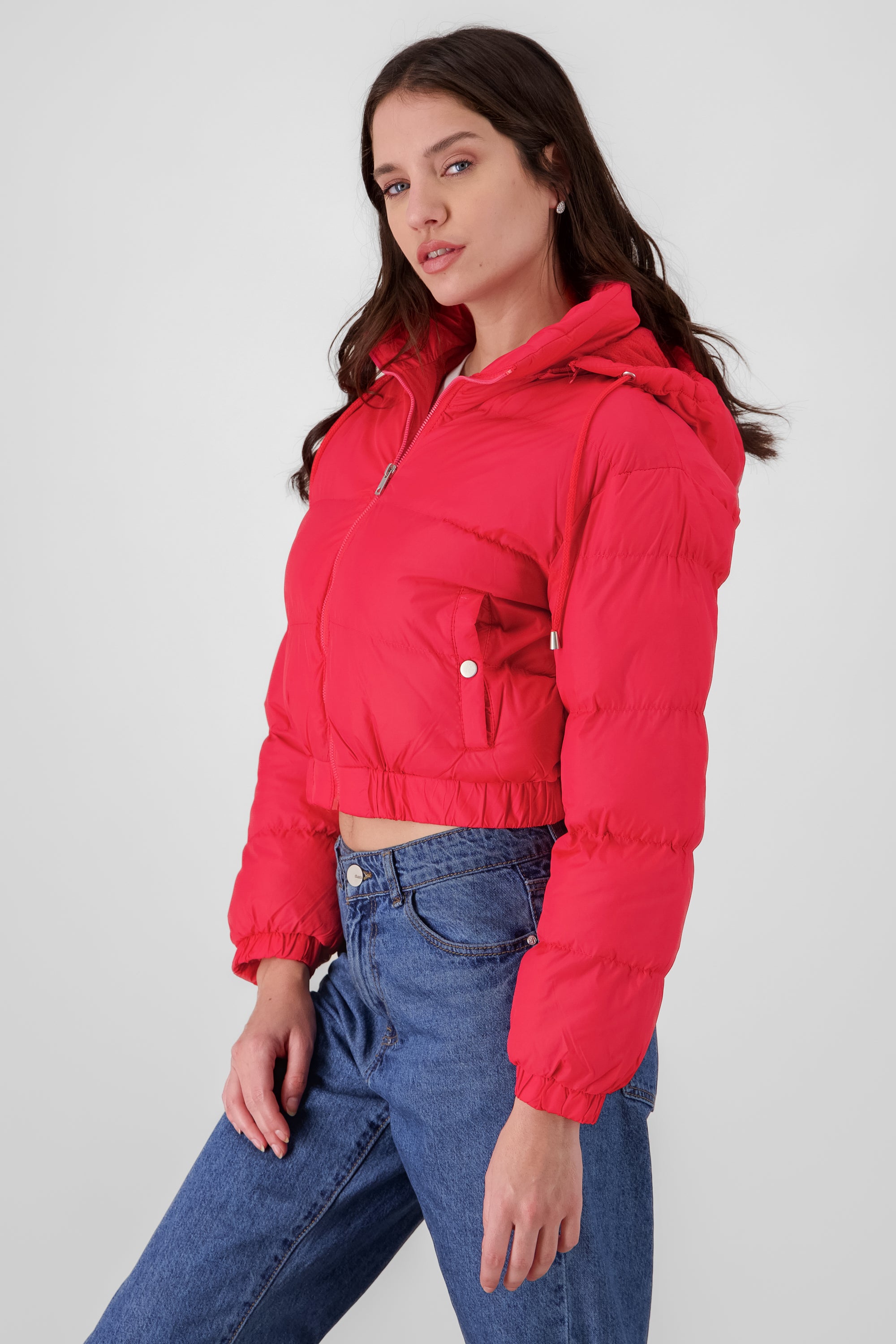 Cropped quilted puffer jacket RED