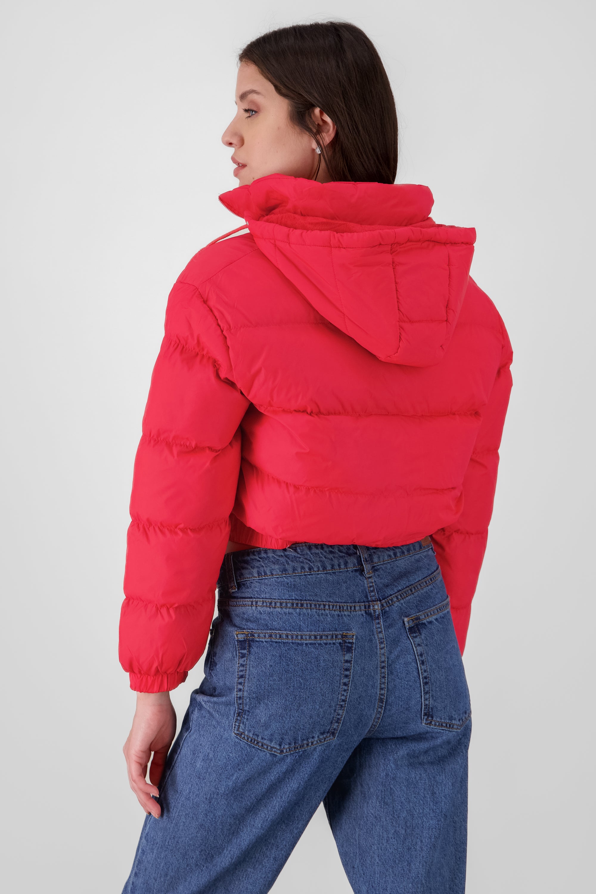 Cropped quilted puffer jacket RED