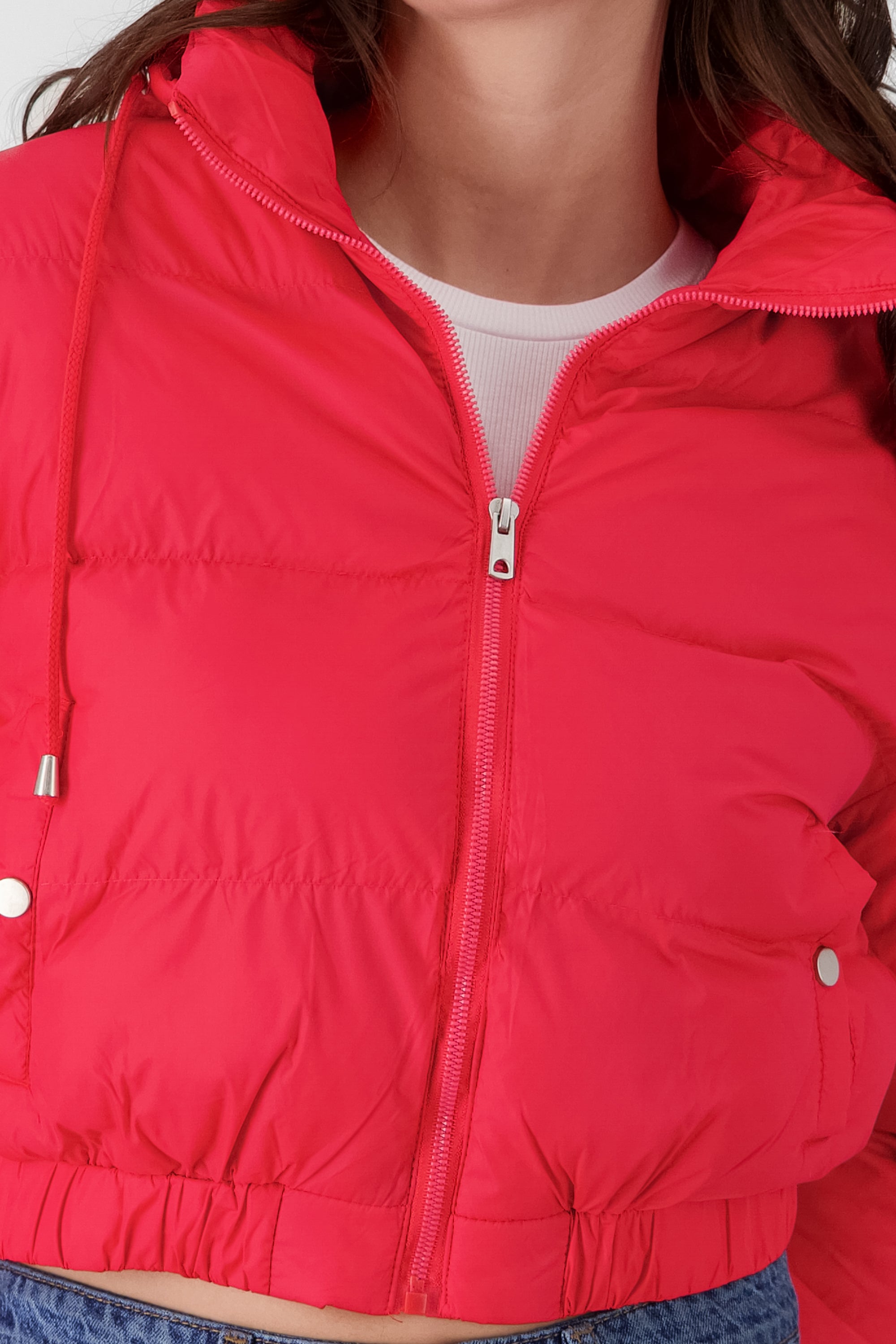 Cropped quilted puffer jacket RED