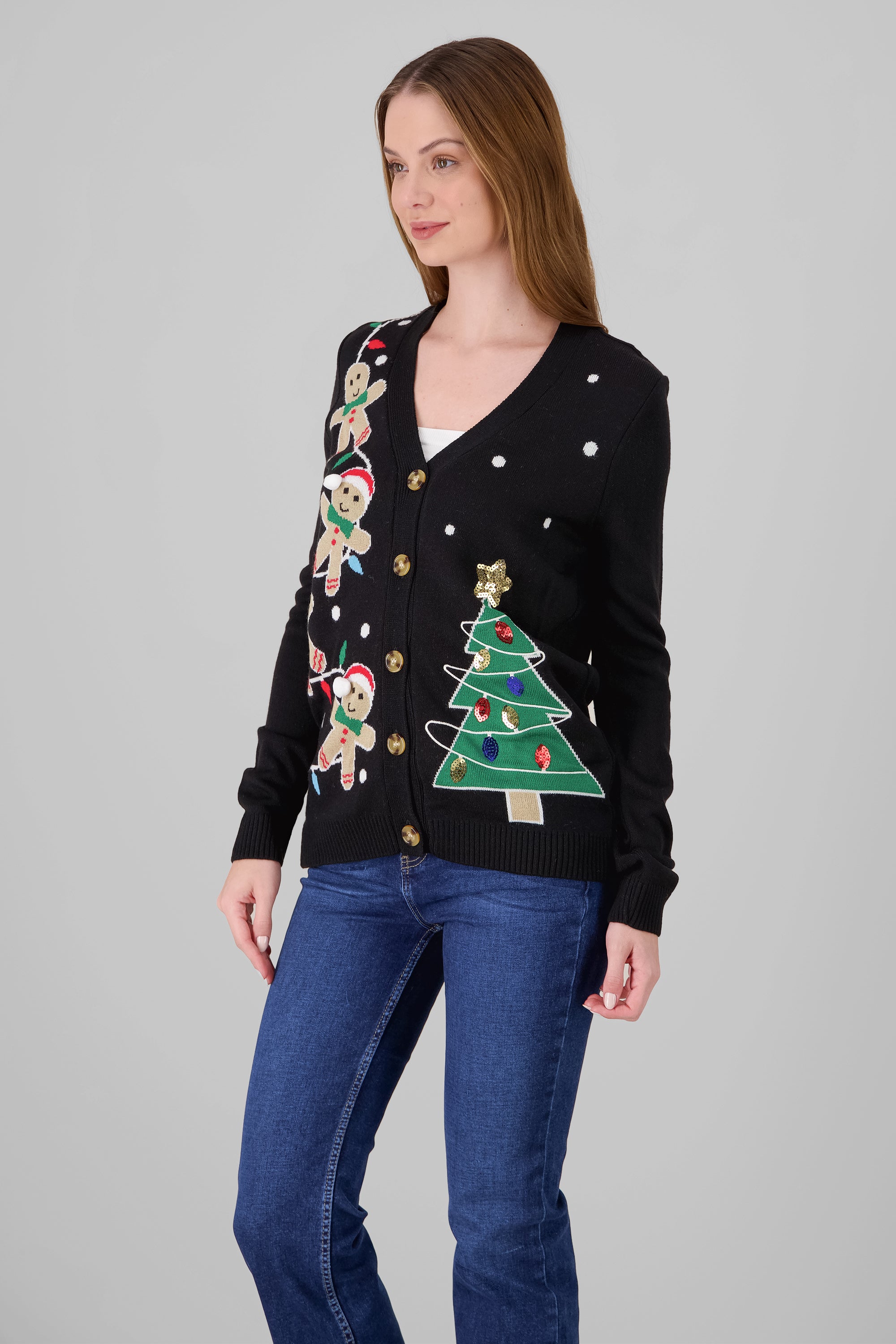 Gingerbread Cookie Christmas Cardigan BLACK COMBO