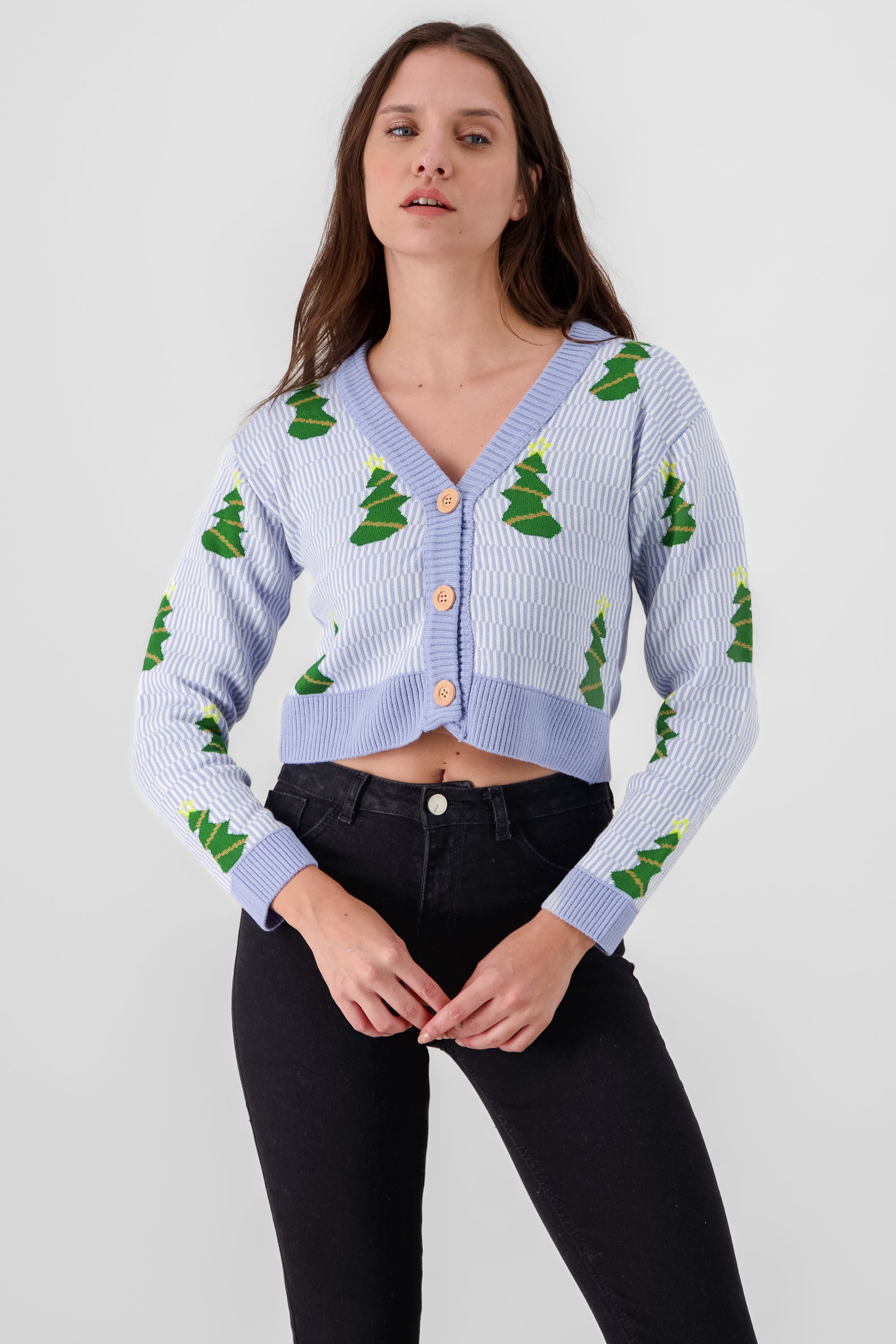 Cropped Christmas Cardigan BLUE COMBO