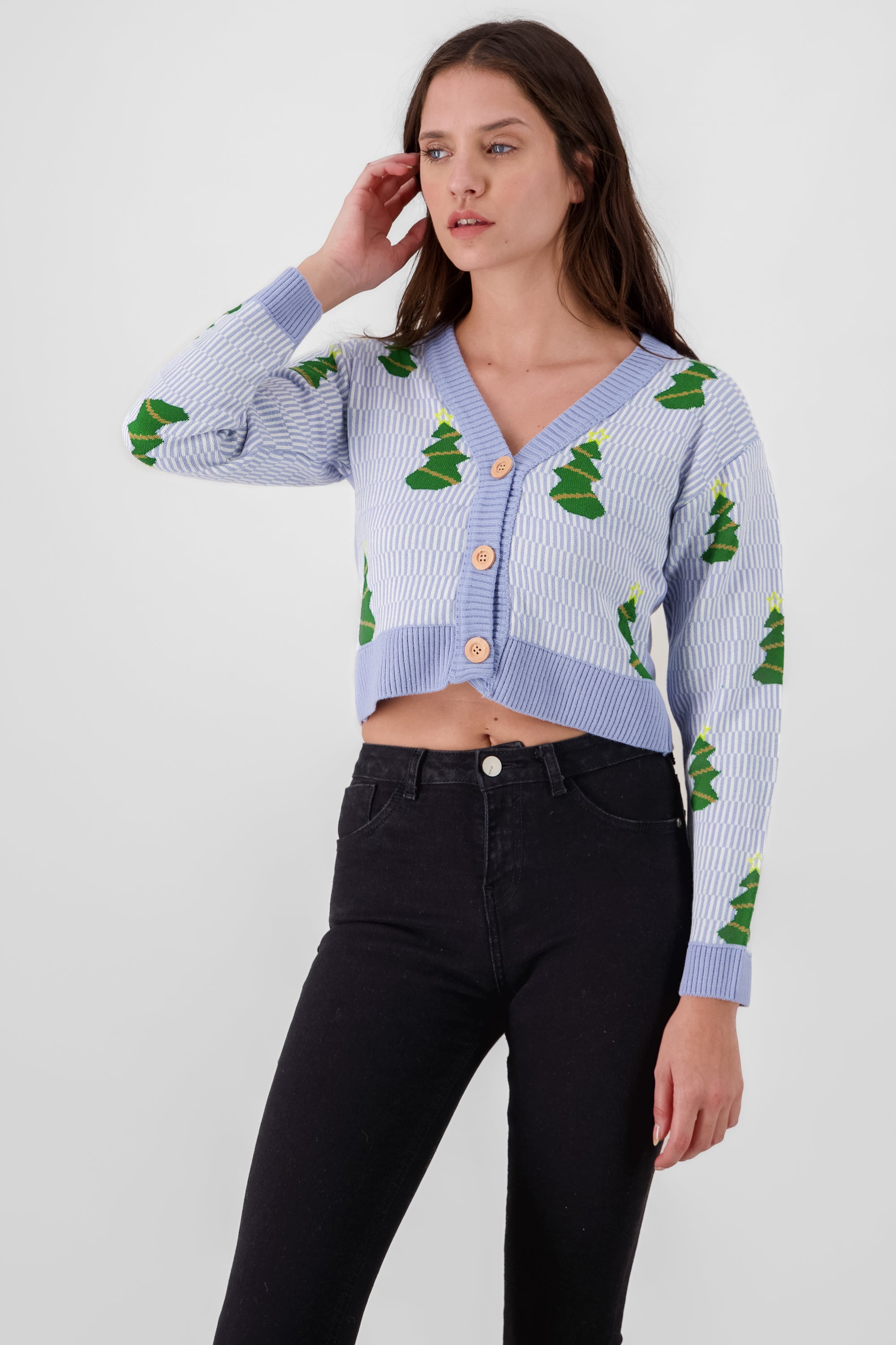 Cropped Christmas Cardigan BLUE COMBO