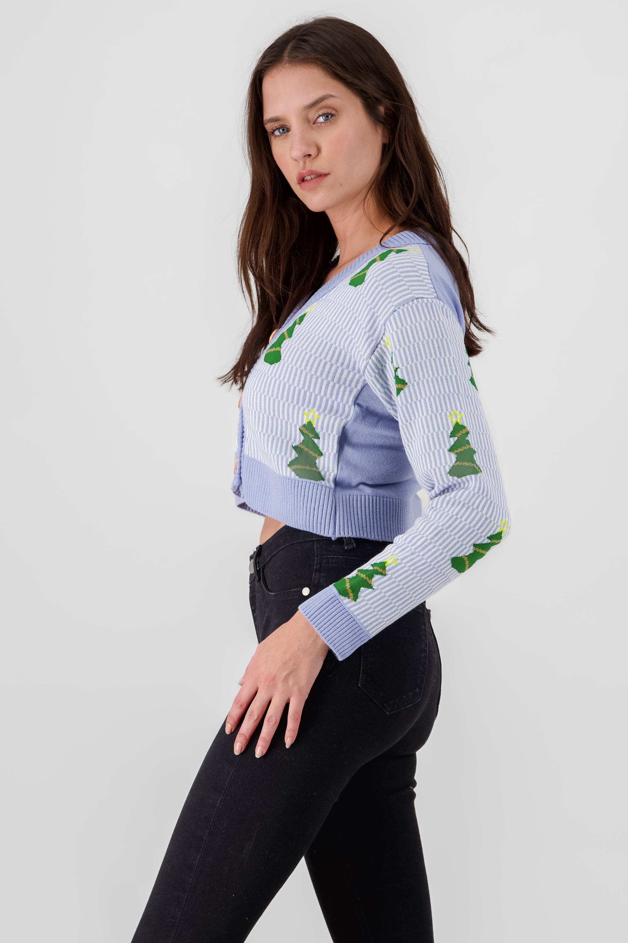 Cropped Christmas Cardigan BLUE COMBO