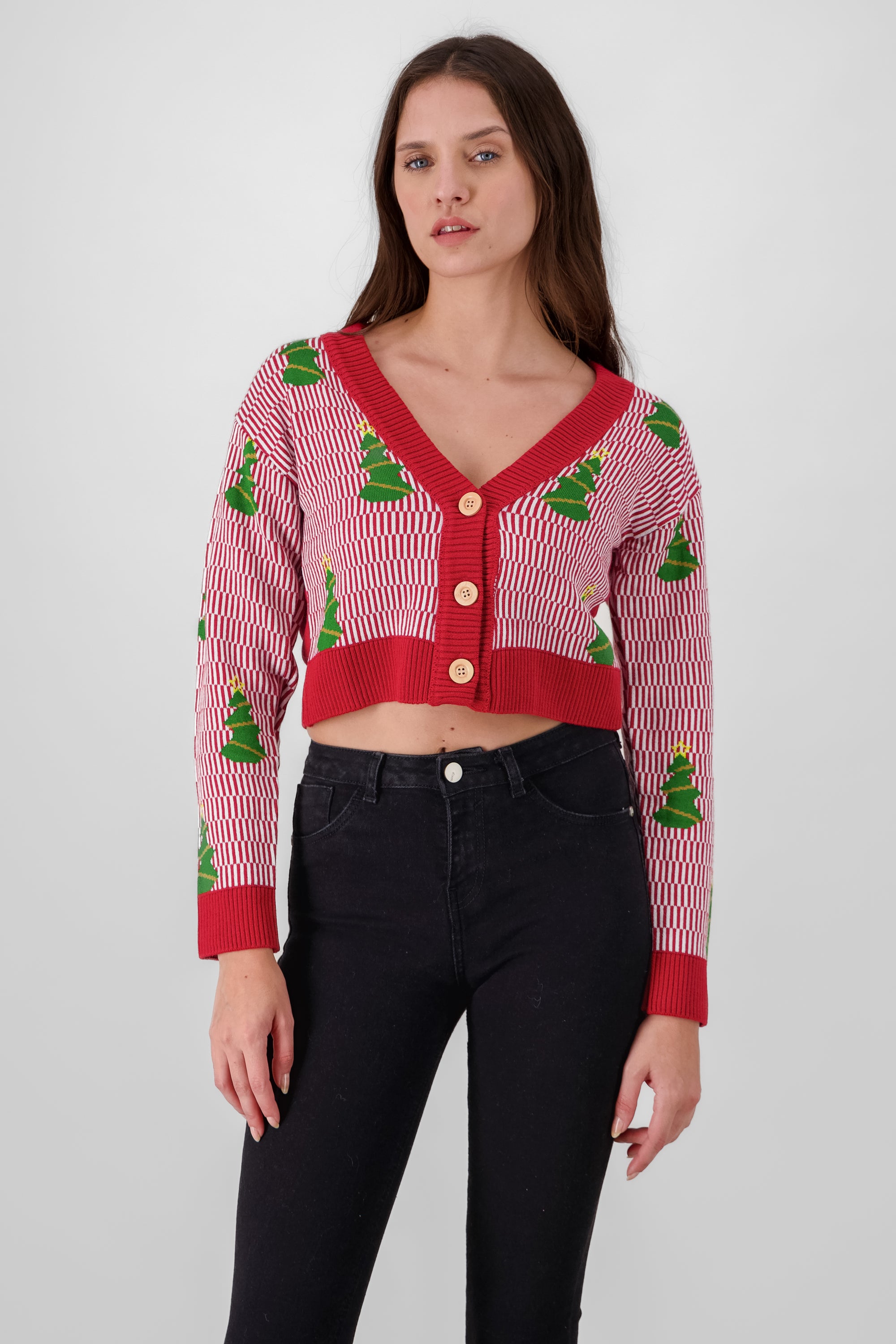 Cropped Christmas Cardigan RED COMBO