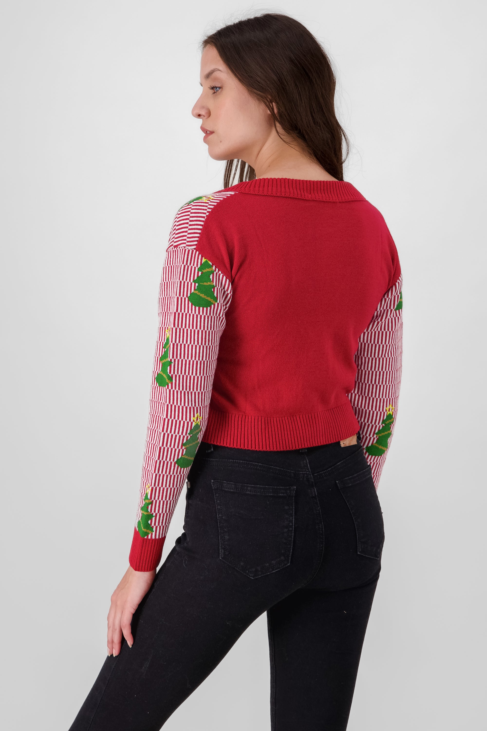 Cropped Christmas Cardigan RED COMBO